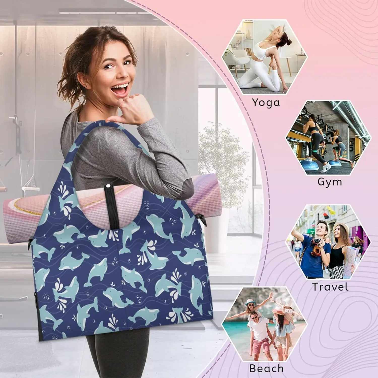 KOBLEN Yoga Gym Bags for Women Duffel Bag with Shoe Compartment and Yoga Mat Portable Weekender Bags for Pilates Travel Offices Workout Beach
