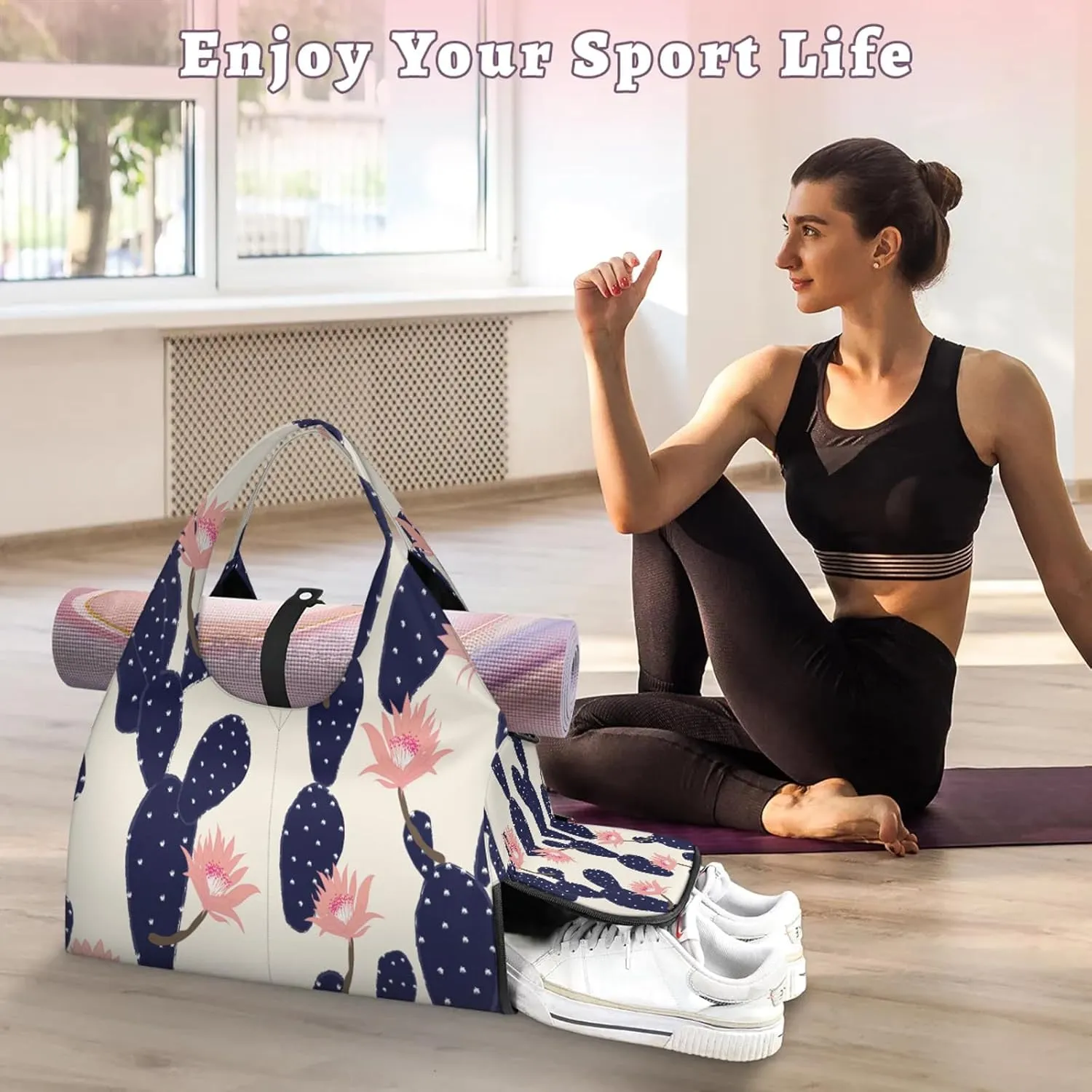 KOBLEN Yoga Gym Bags for Women Duffel Bag with Shoe Compartment and Yoga Mat Portable Weekender Bags for Pilates Travel Offices Workout Beach