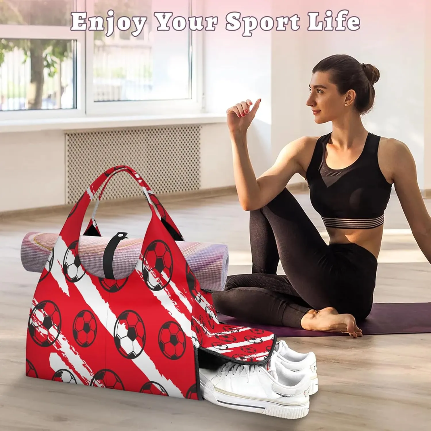 KOBLEN Yoga Gym Bags for Women Duffel Bag with Shoe Compartment and Yoga Mat Portable Weekender Bags for Pilates Travel Offices Workout Beach