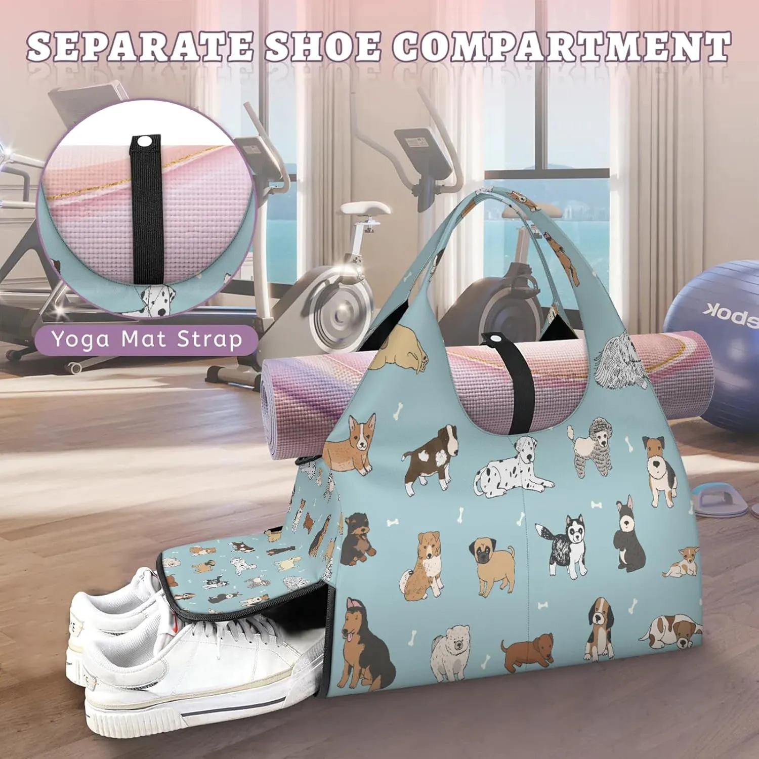 KOBLEN Yoga Gym Bags for Women Duffel Bag with Shoe Compartment and Yoga Mat Portable Weekender Bags for Pilates Travel Offices Workout Beach