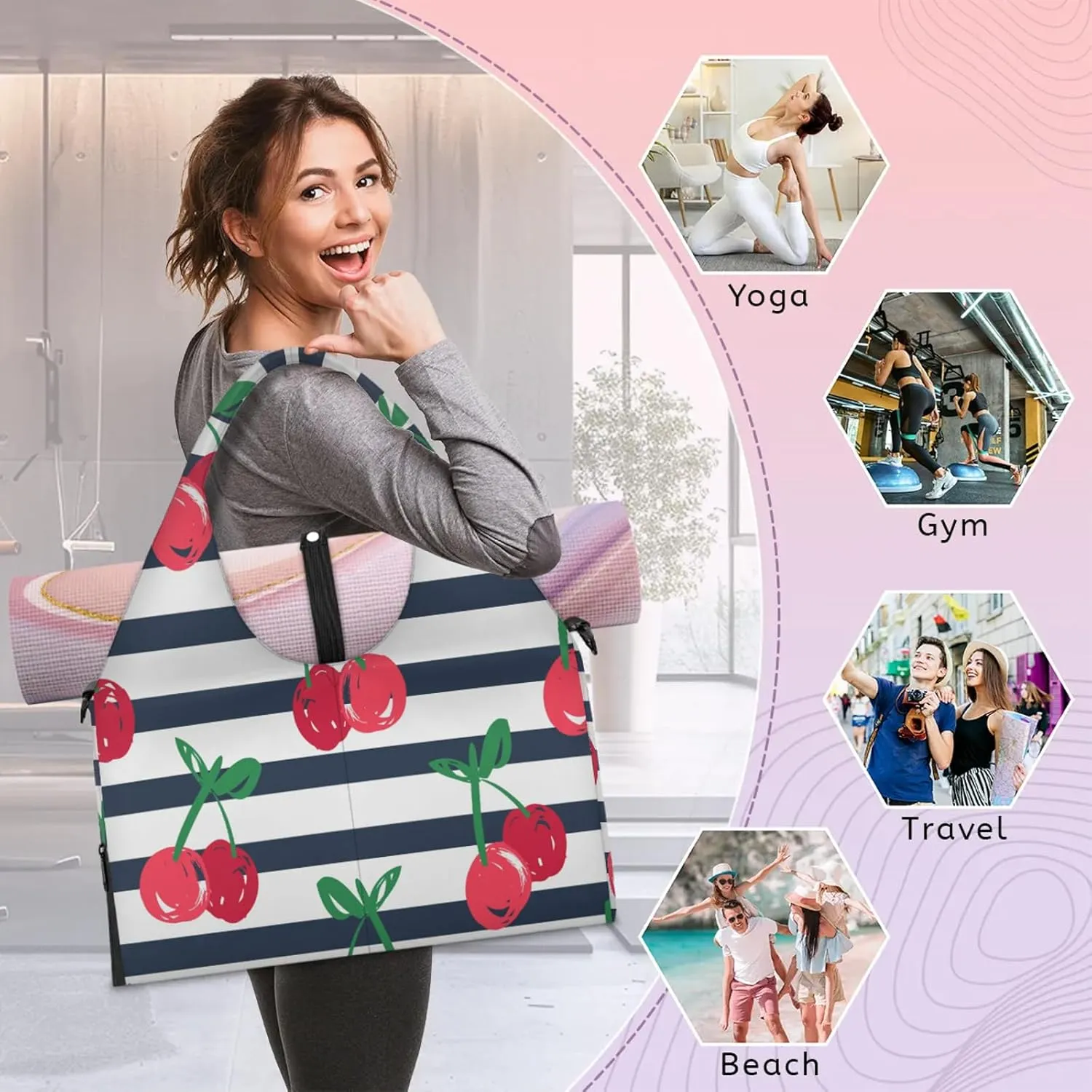 KOBLEN Yoga Gym Bags for Women Duffel Bag with Shoe Compartment and Yoga Mat Portable Weekender Bags for Pilates Travel Offices Workout Beach