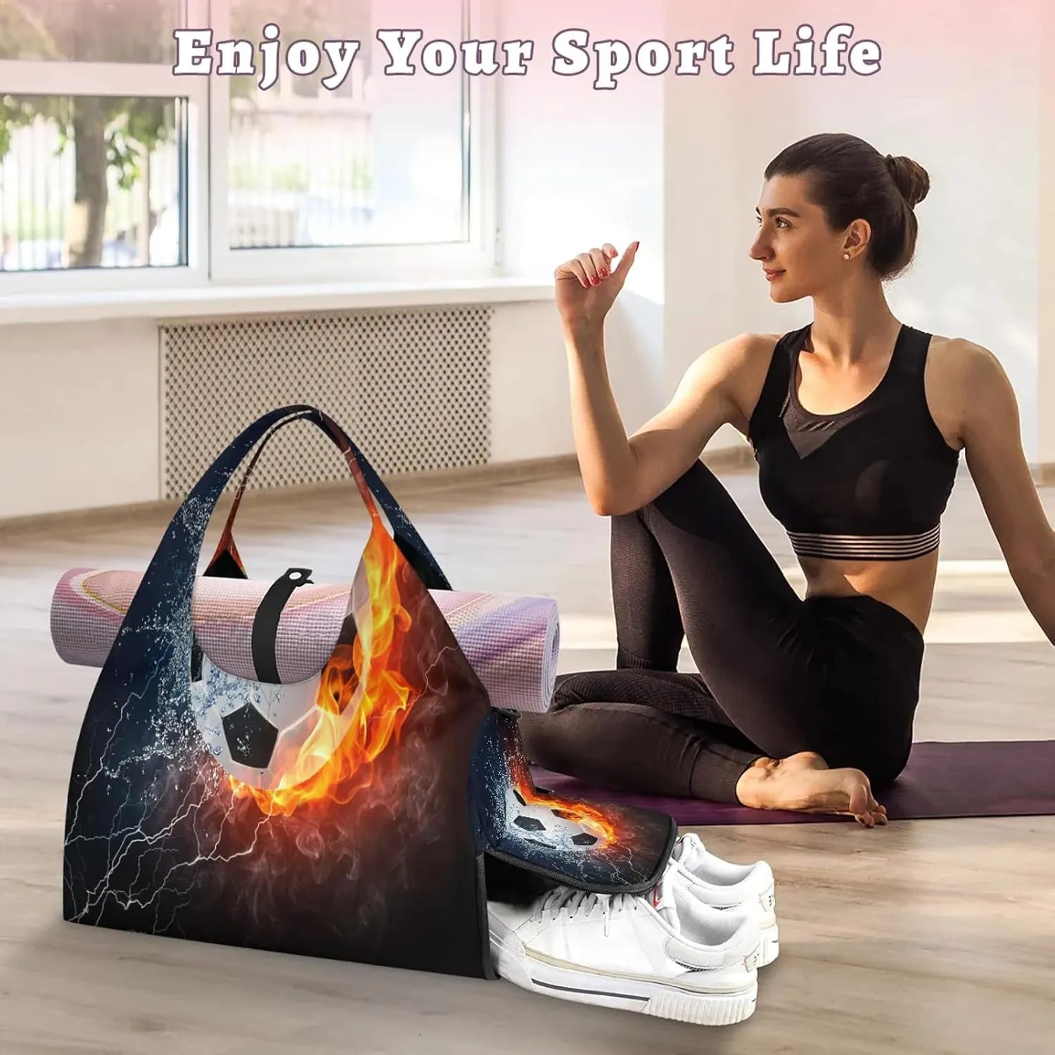 KOBLEN Yoga Gym Bags for Women Duffel Bag with Shoe Compartment and Yoga Mat Portable Weekender Bags for Pilates Travel Offices Workout Beach