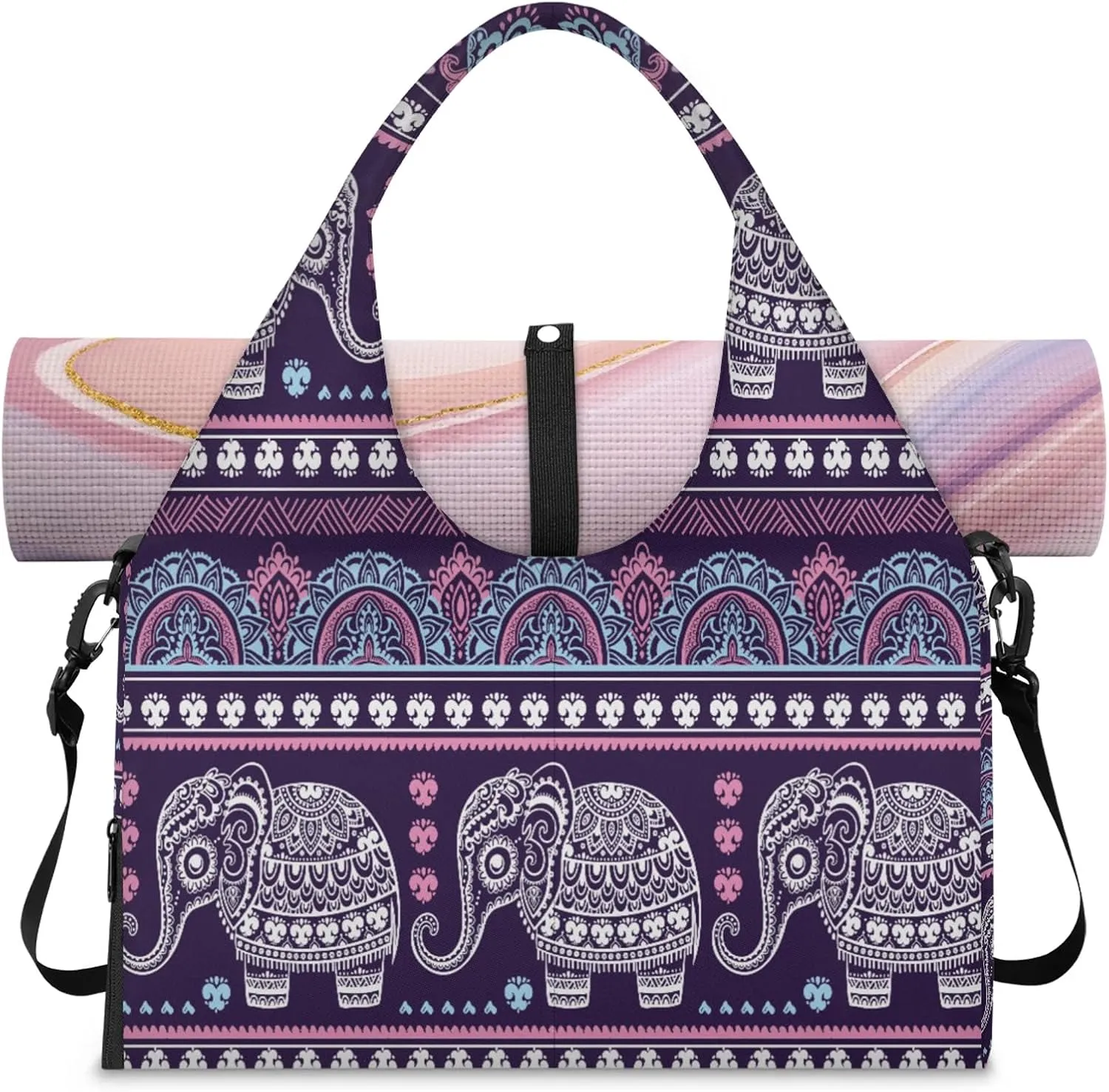KOBLEN Yoga Gym Bags for Women Duffel Bag with Shoe Compartment and Yoga Mat Portable Weekender Bags for Pilates Travel Offices Workout Beach