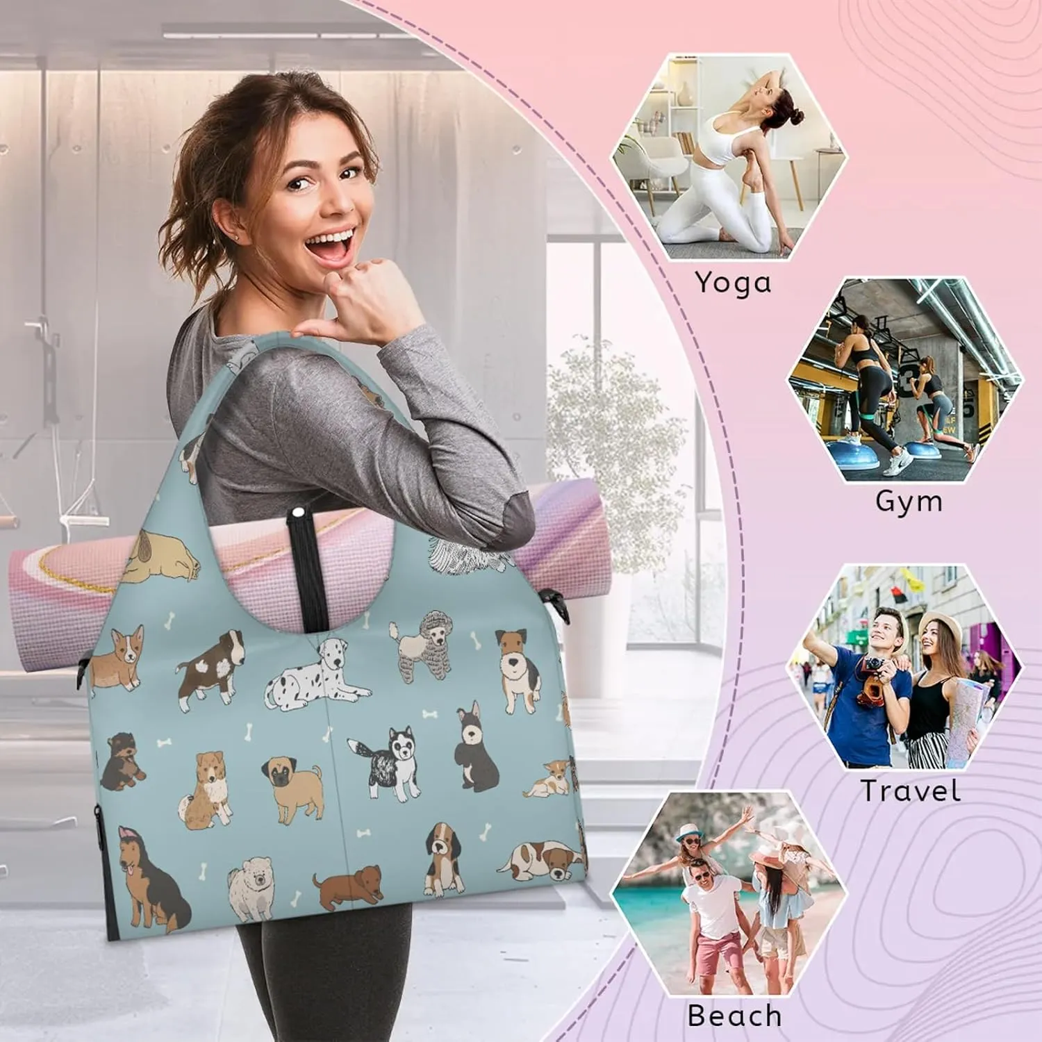 KOBLEN Yoga Gym Bags for Women Duffel Bag with Shoe Compartment and Yoga Mat Portable Weekender Bags for Pilates Travel Offices Workout Beach