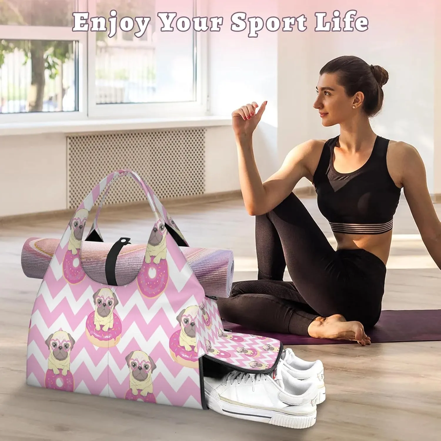 KOBLEN Yoga Gym Bags for Women Duffel Bag with Shoe Compartment and Yoga Mat Portable Weekender Bags for Pilates Travel Offices Workout Beach