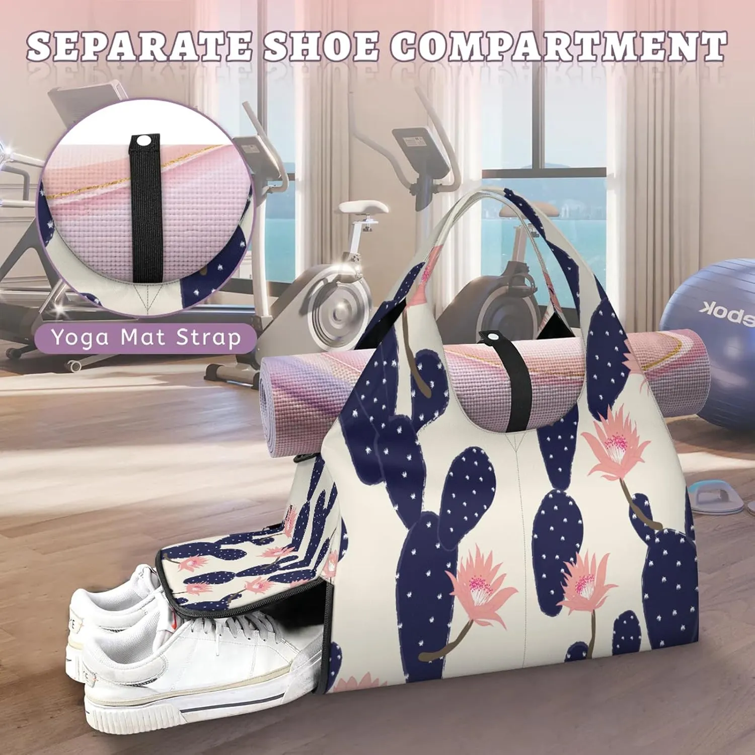 KOBLEN Yoga Gym Bags for Women Duffel Bag with Shoe Compartment and Yoga Mat Portable Weekender Bags for Pilates Travel Offices Workout Beach