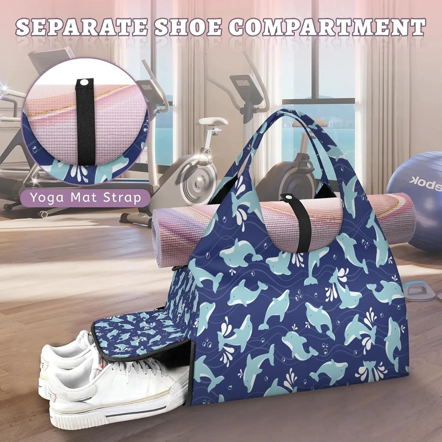 KOBLEN Yoga Gym Bags for Women Duffel Bag with Shoe Compartment and Yoga Mat Portable Weekender Bags for Pilates Travel Offices Workout Beach