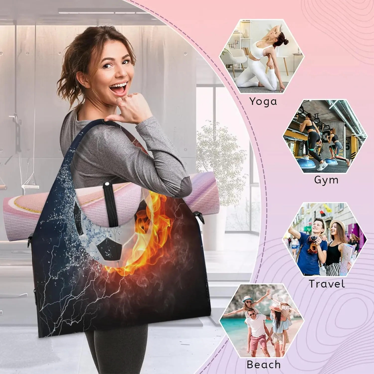 KOBLEN Yoga Gym Bags for Women Duffel Bag with Shoe Compartment and Yoga Mat Portable Weekender Bags for Pilates Travel Offices Workout Beach