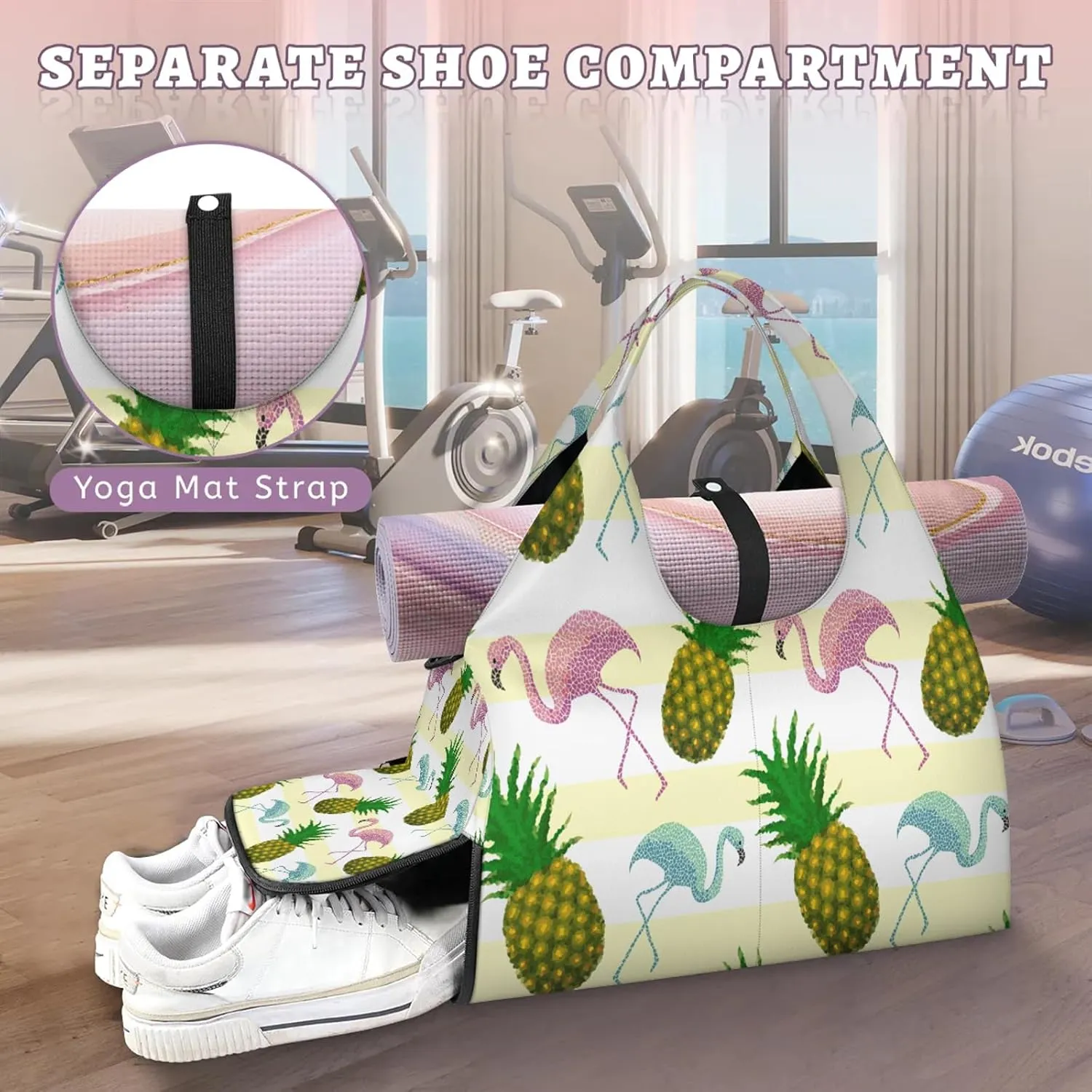 KOBLEN Yoga Gym Bags for Women Duffel Bag with Shoe Compartment and Yoga Mat Portable Weekender Bags for Pilates Travel Offices Workout Beach