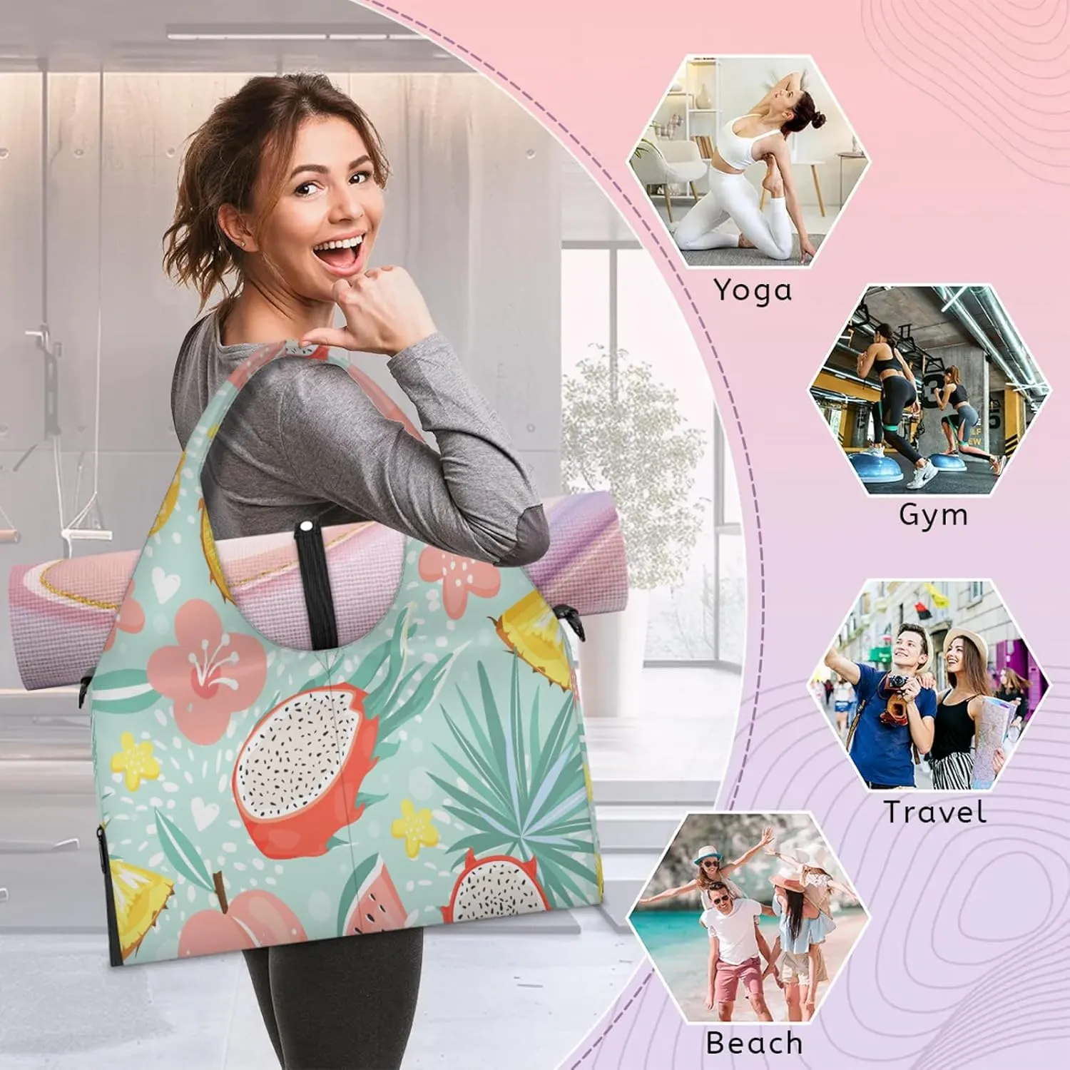 KOBLEN Yoga Gym Bags for Women Duffel Bag with Shoe Compartment and Yoga Mat Portable Weekender Bags for Pilates Travel Offices Workout Beach