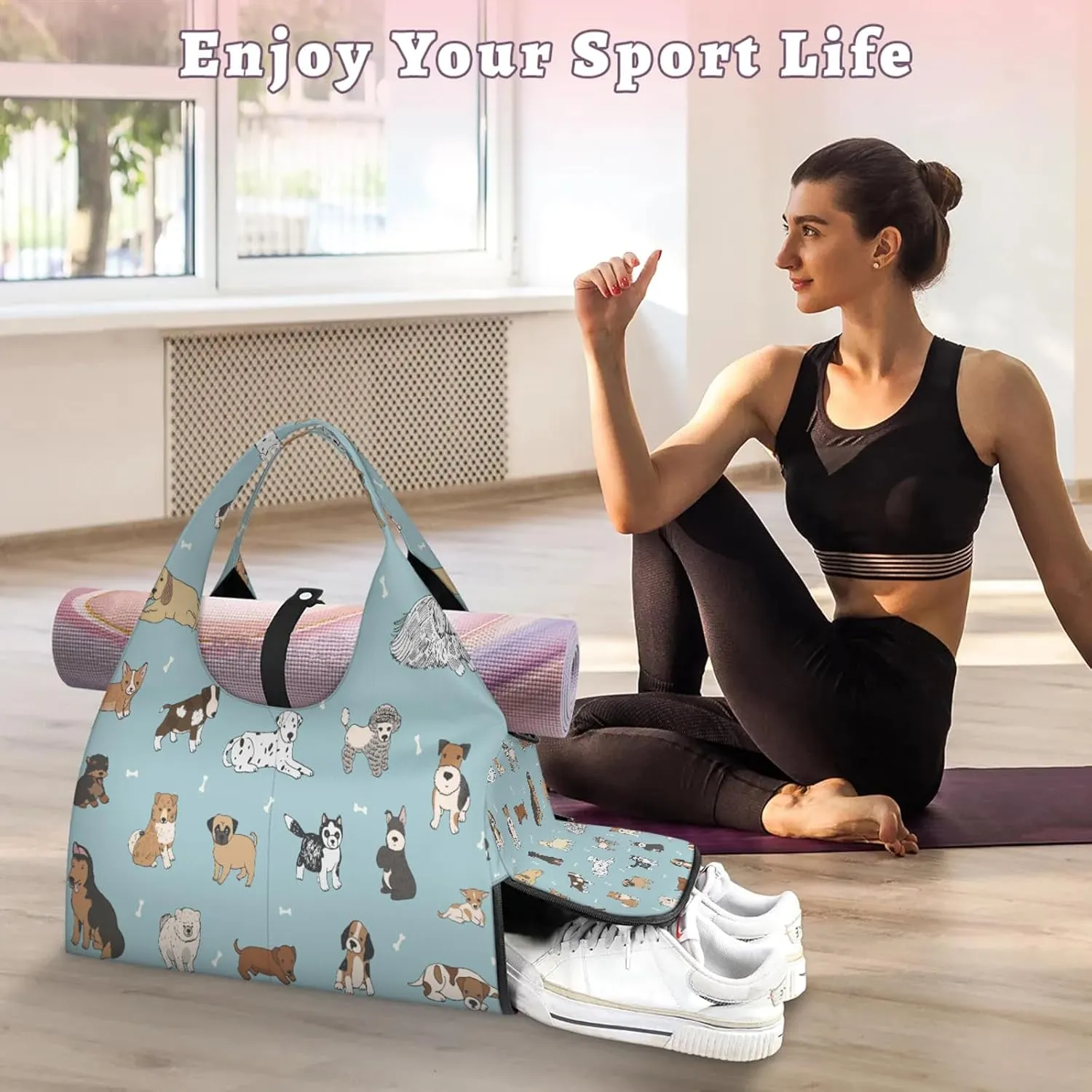 KOBLEN Yoga Gym Bags for Women Duffel Bag with Shoe Compartment and Yoga Mat Portable Weekender Bags for Pilates Travel Offices Workout Beach