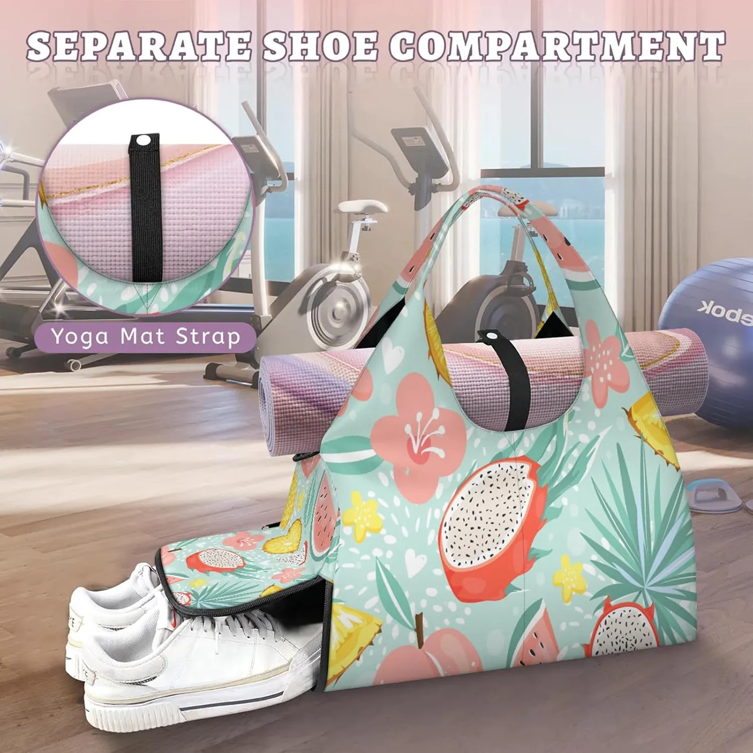 KOBLEN Yoga Gym Bags for Women Duffel Bag with Shoe Compartment and Yoga Mat Portable Weekender Bags for Pilates Travel Offices Workout Beach