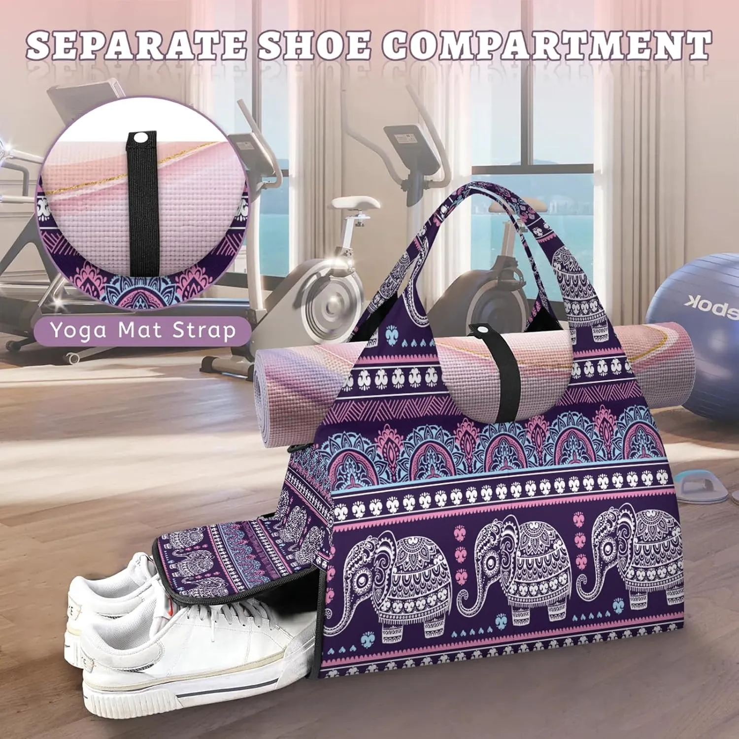 KOBLEN Yoga Gym Bags for Women Duffel Bag with Shoe Compartment and Yoga Mat Portable Weekender Bags for Pilates Travel Offices Workout Beach