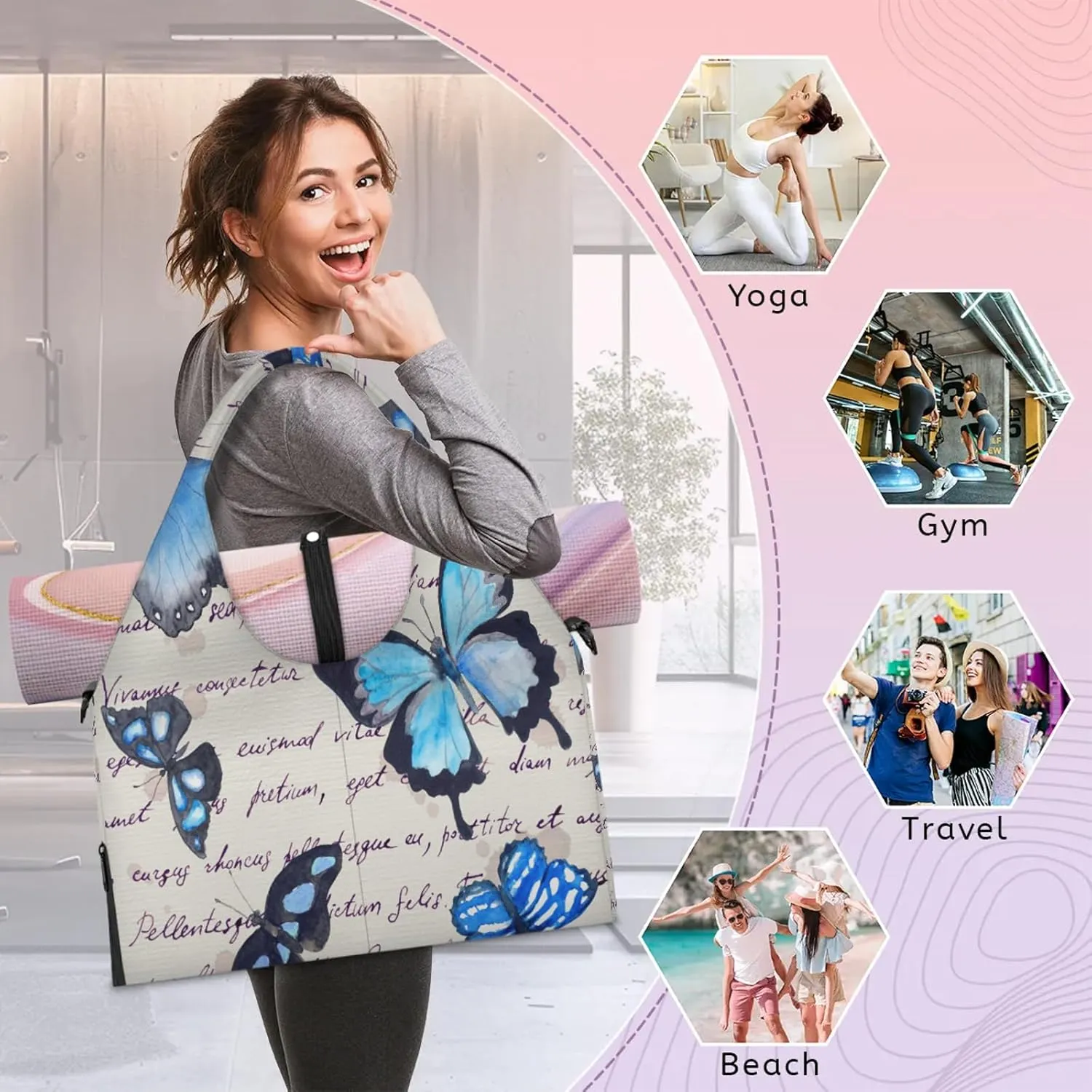 KOBLEN Yoga Gym Bags for Women Duffel Bag with Shoe Compartment and Yoga Mat Portable Weekender Bags for Pilates Travel Offices Workout Beach