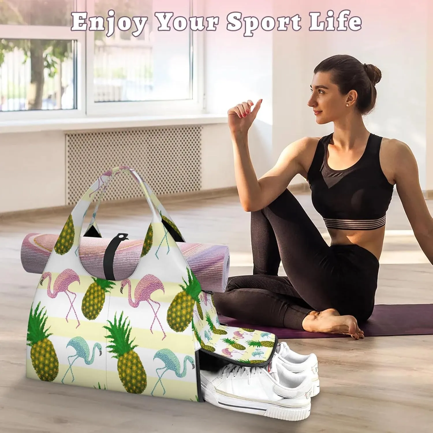 KOBLEN Yoga Gym Bags for Women Duffel Bag with Shoe Compartment and Yoga Mat Portable Weekender Bags for Pilates Travel Offices Workout Beach