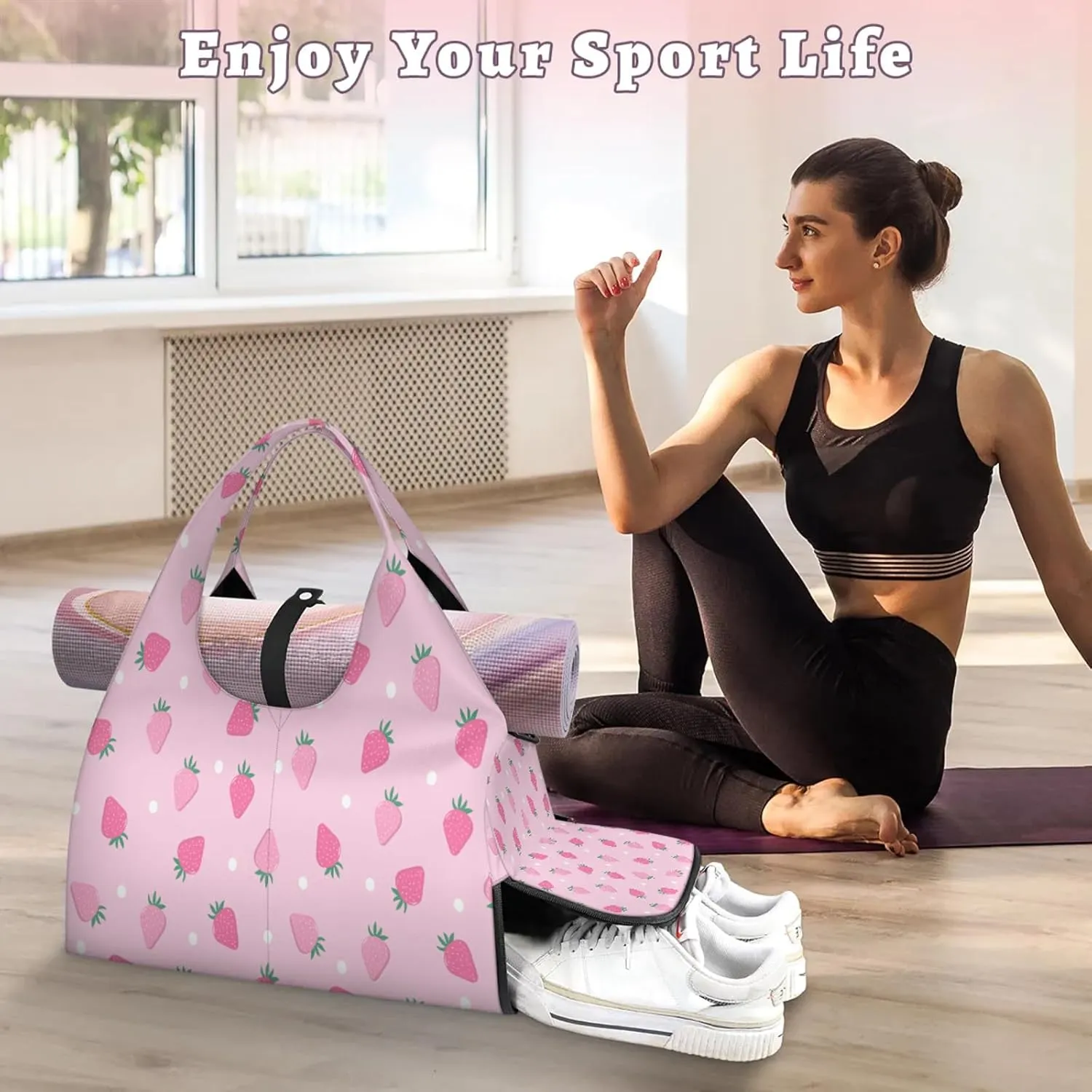 KOBLEN Yoga Gym Bags for Women Duffel Bag with Shoe Compartment and Yoga Mat Portable Weekender Bags for Pilates Travel Offices Workout Beach