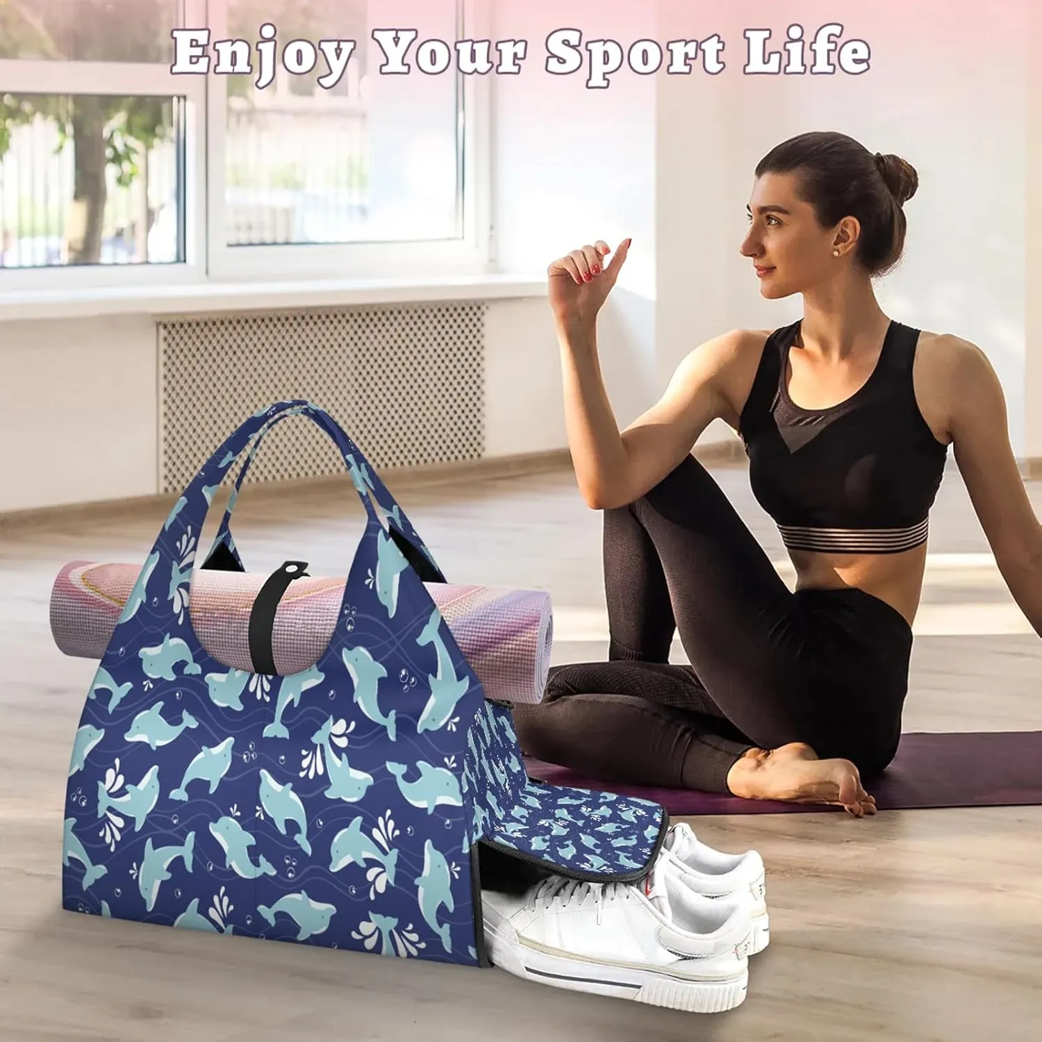 KOBLEN Yoga Gym Bags for Women Duffel Bag with Shoe Compartment and Yoga Mat Portable Weekender Bags for Pilates Travel Offices Workout Beach