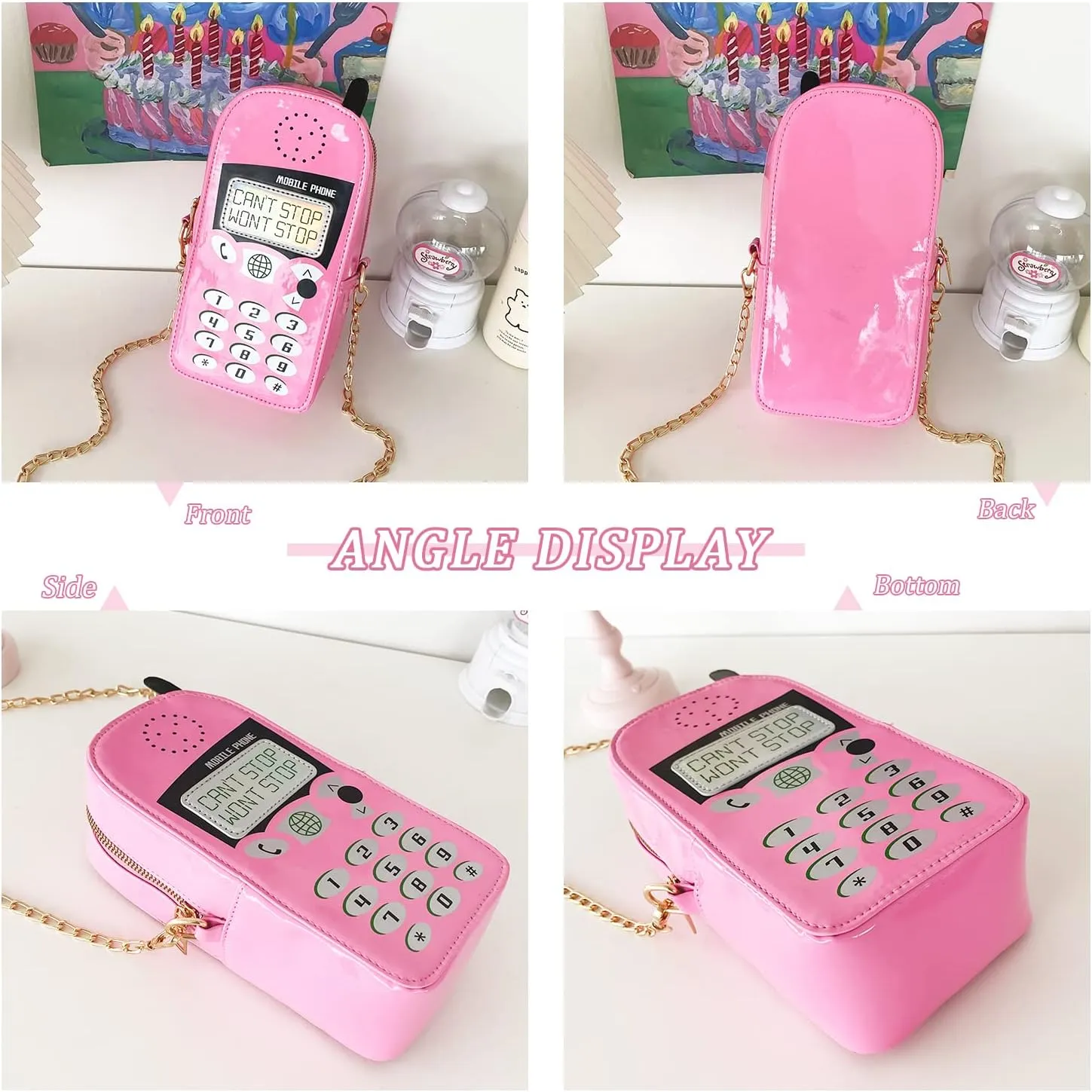 KUANG! Women Cute Digital Mobile Phone Shaped Shoulder Bag Funny Crossbody Bag Pu Messenger Chain Purse for Girls