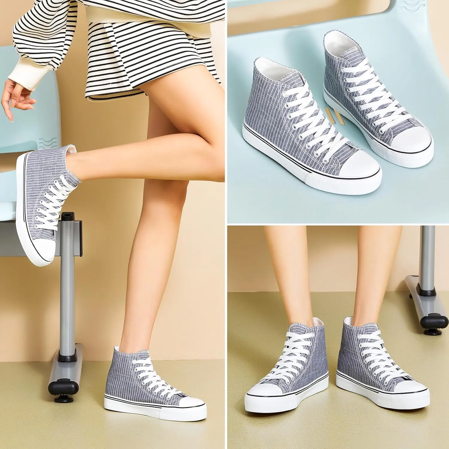 kufeiti Womens Canvas High Top Sneakers Fashion Hightop Tennis Shoes Lace Up Casual Walking Shoes