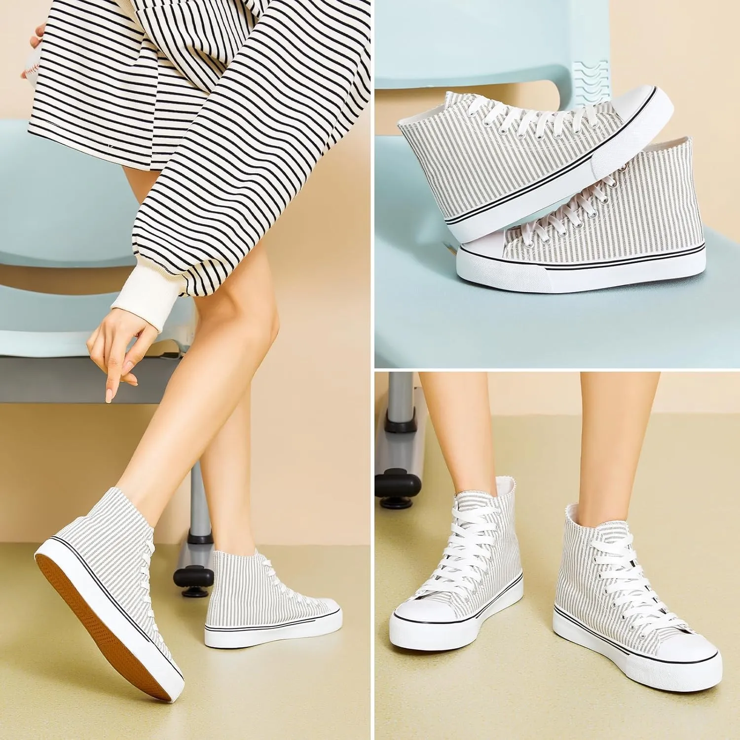 kufeiti Womens Canvas High Top Sneakers Fashion Hightop Tennis Shoes Lace Up Casual Walking Shoes