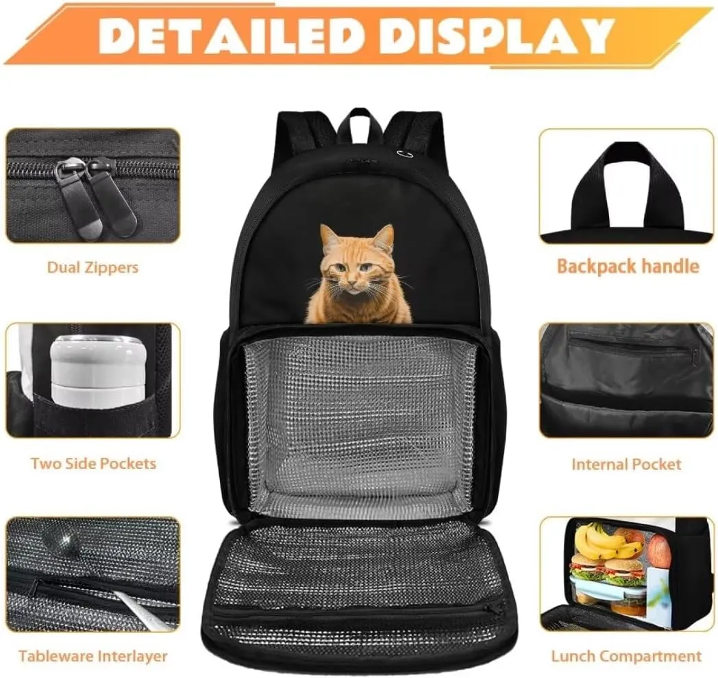 Kuiaobaty Cat School Backpack for Women College Cute Shoudler Backpack for Nursery Portable Book Bag with Zipper Multifunction School Bag with Handle Kids Rucksacks Gift for Holiday