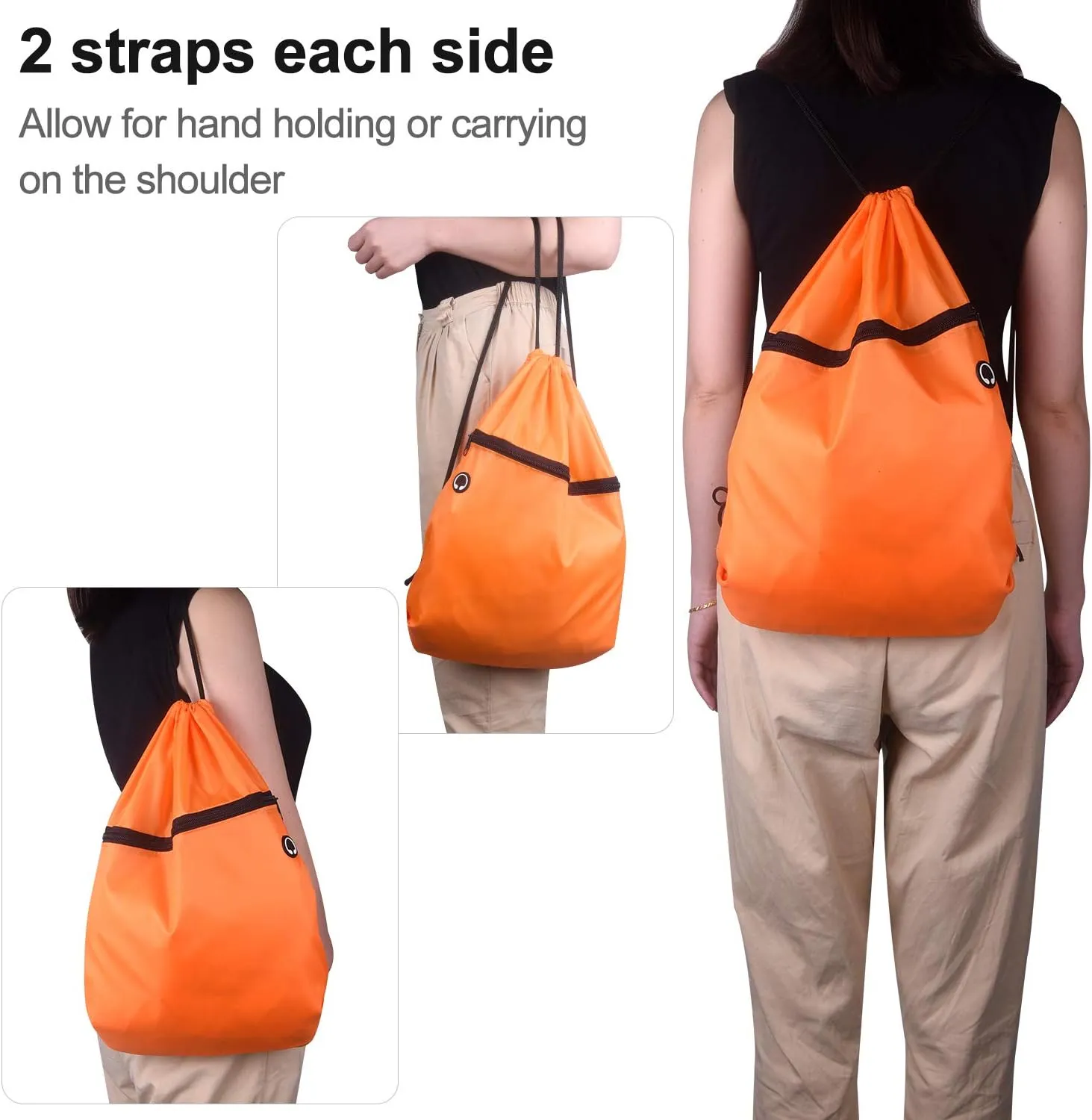 KUUQA 12Pcs Drawstring Bags with Zipper Pocket Pull String Backpack Bags Bulk（Colorful）