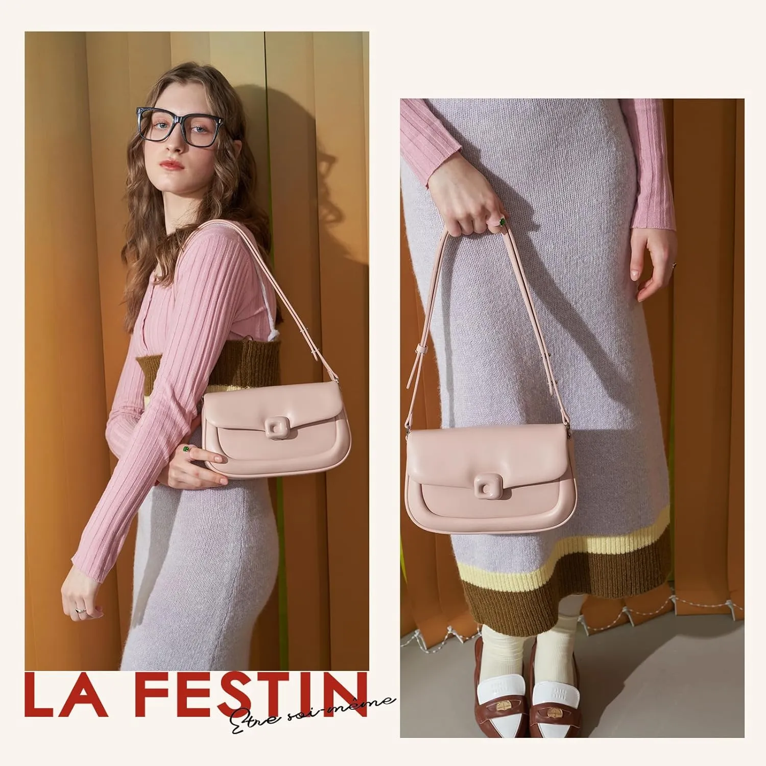 LA FESTIN Cowhide Leather Shoulder Bag for Women - Adjustable Strap Crossbody satchel bags for womenfor with Buckle Closure