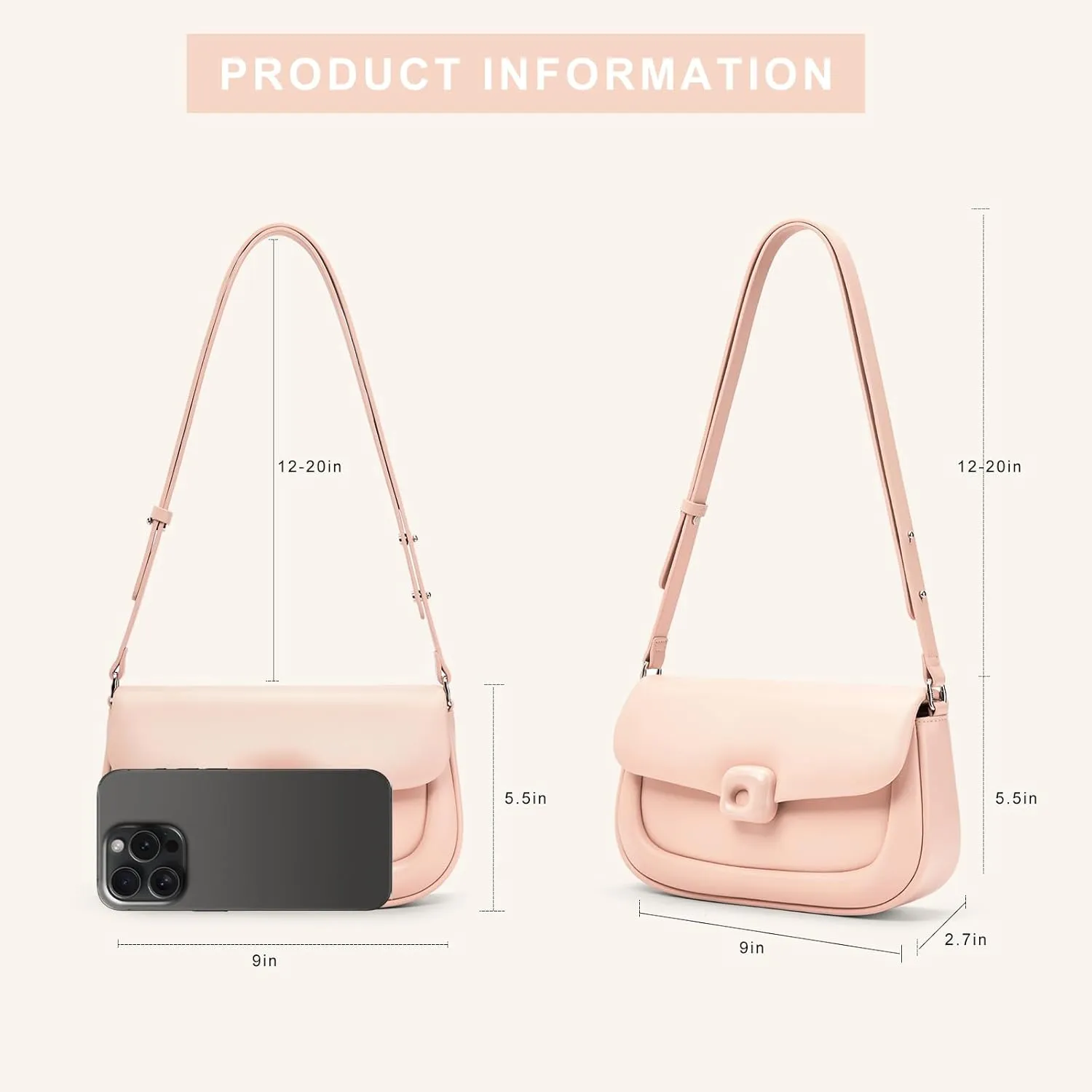 LA FESTIN Cowhide Leather Shoulder Bag for Women - Adjustable Strap Crossbody satchel bags for womenfor with Buckle Closure