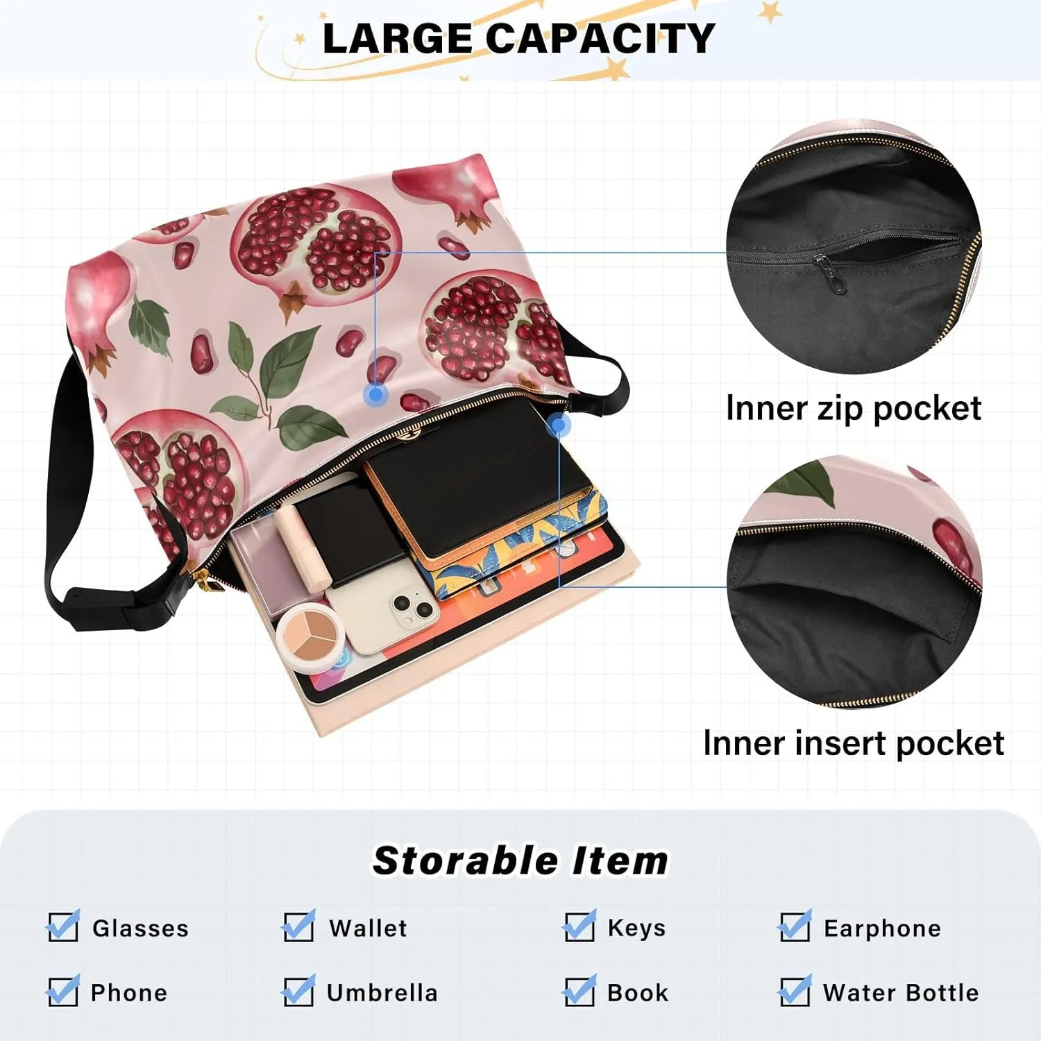 Ladies Purse Crossbody Trendy Womens Crossbody Sling Bag Large Shoulder Purse Funny Kumquat Fruit Purple