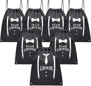 LADY&HOME 7 Pack Groomsman Proposal bags, Groom Crew Bag Set, Groomsmen Drawstring Bag for Bachelor Party(Team Groom)
