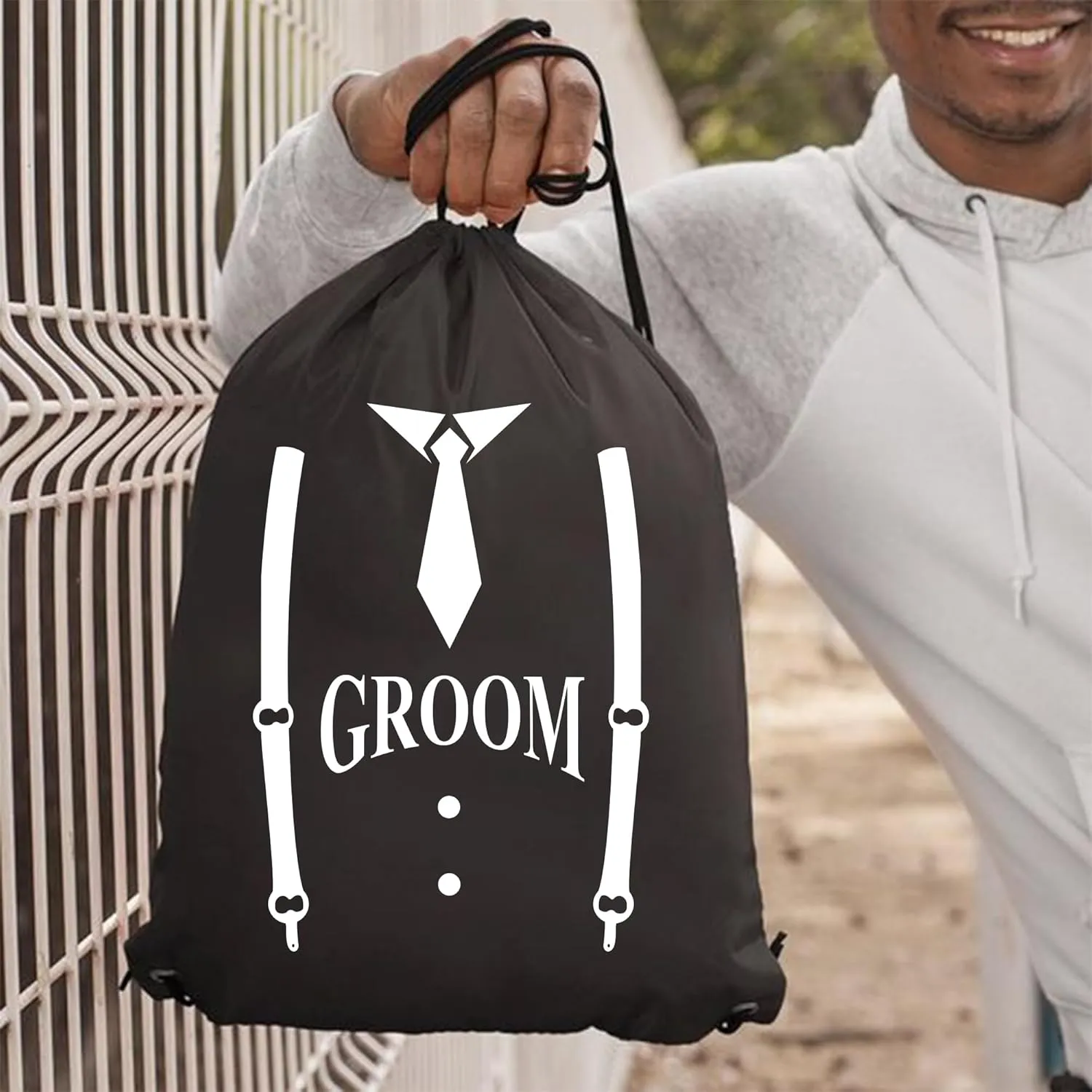 LADY&HOME 7 Pack Groomsman Proposal bags, Groom Crew Bag Set, Groomsmen Drawstring Bag for Bachelor Party(Team Groom)