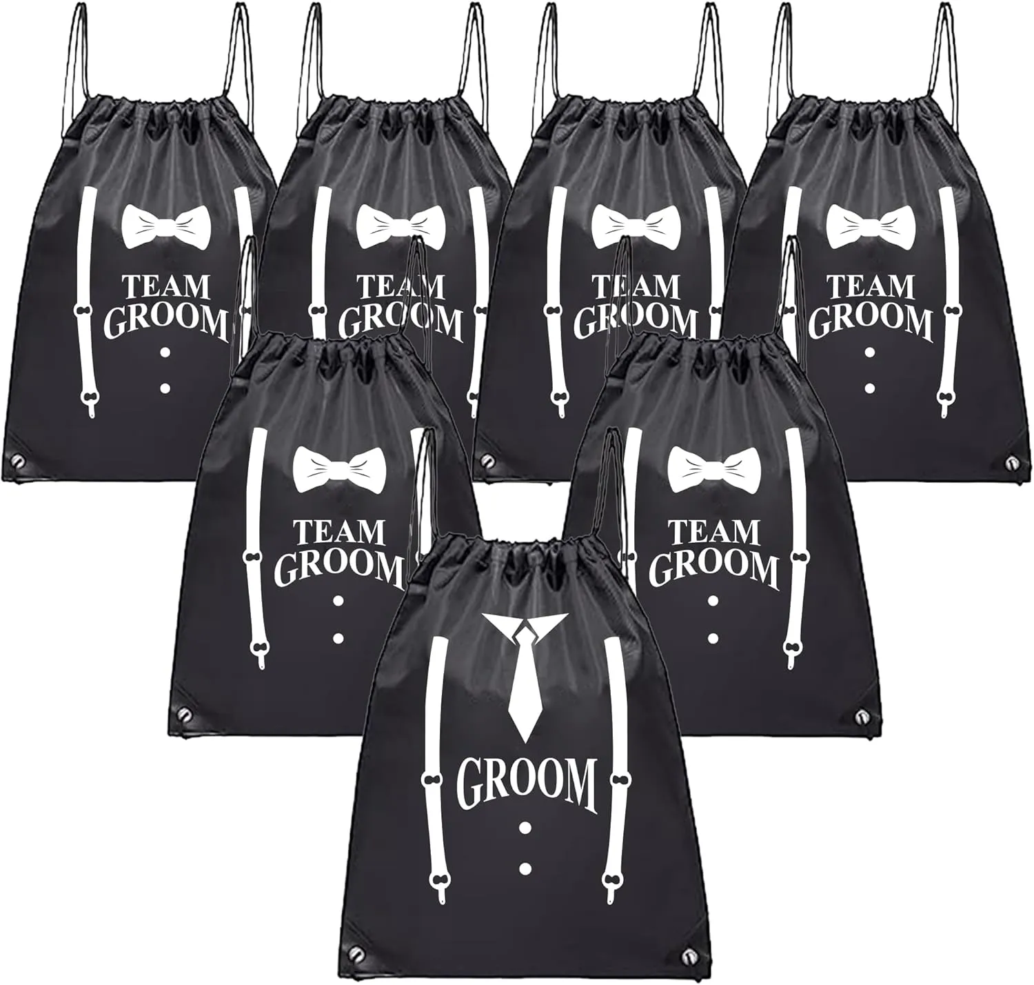 LADY&HOME 7 Pack Groomsman Proposal bags, Groom Crew Bag Set, Groomsmen Drawstring Bag for Bachelor Party(Team Groom)