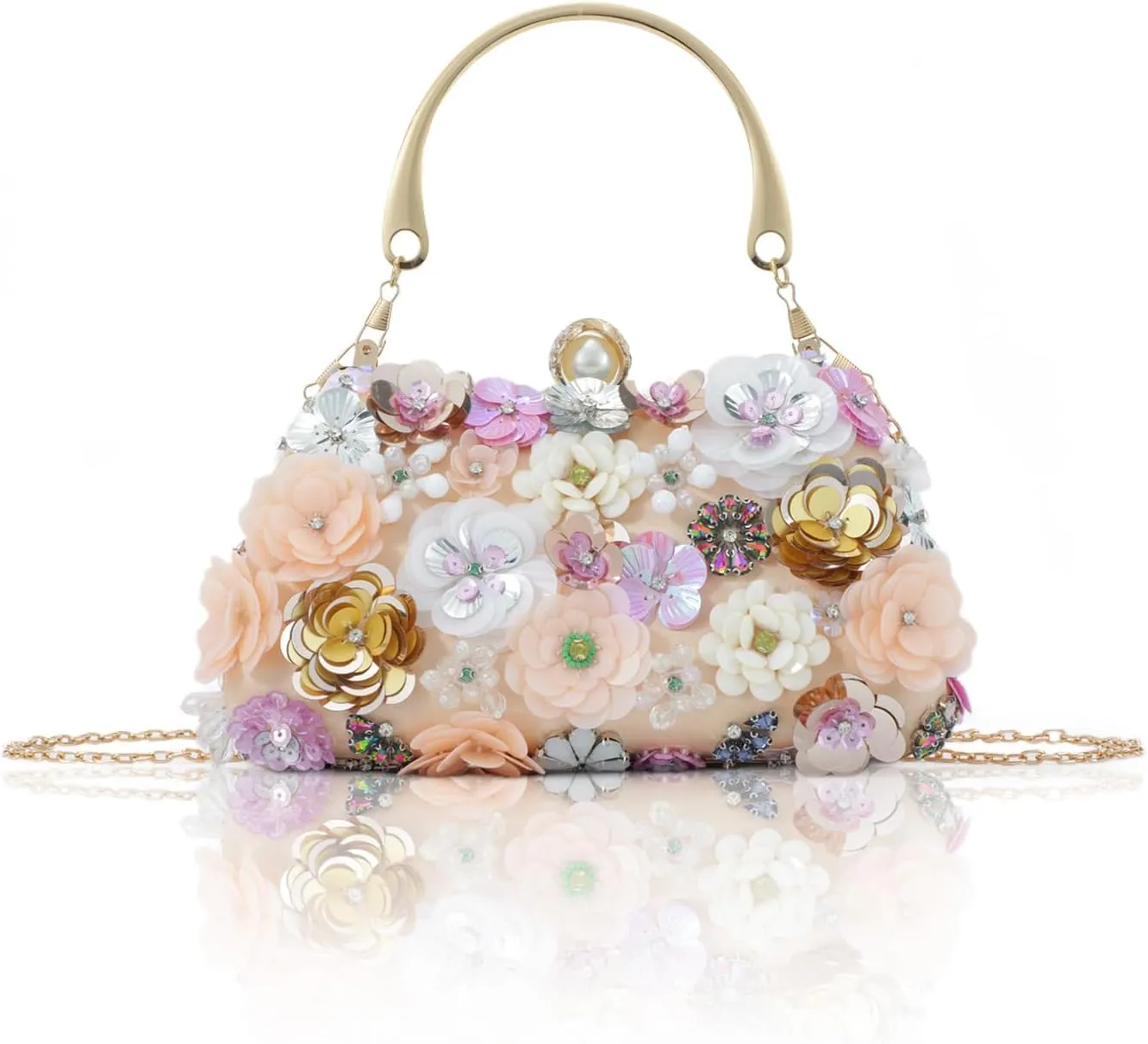 Lanpet Clutch Purses for Women Flower Evening Handbag Chain Strap Shoulder Bag for Formal Wedding Party