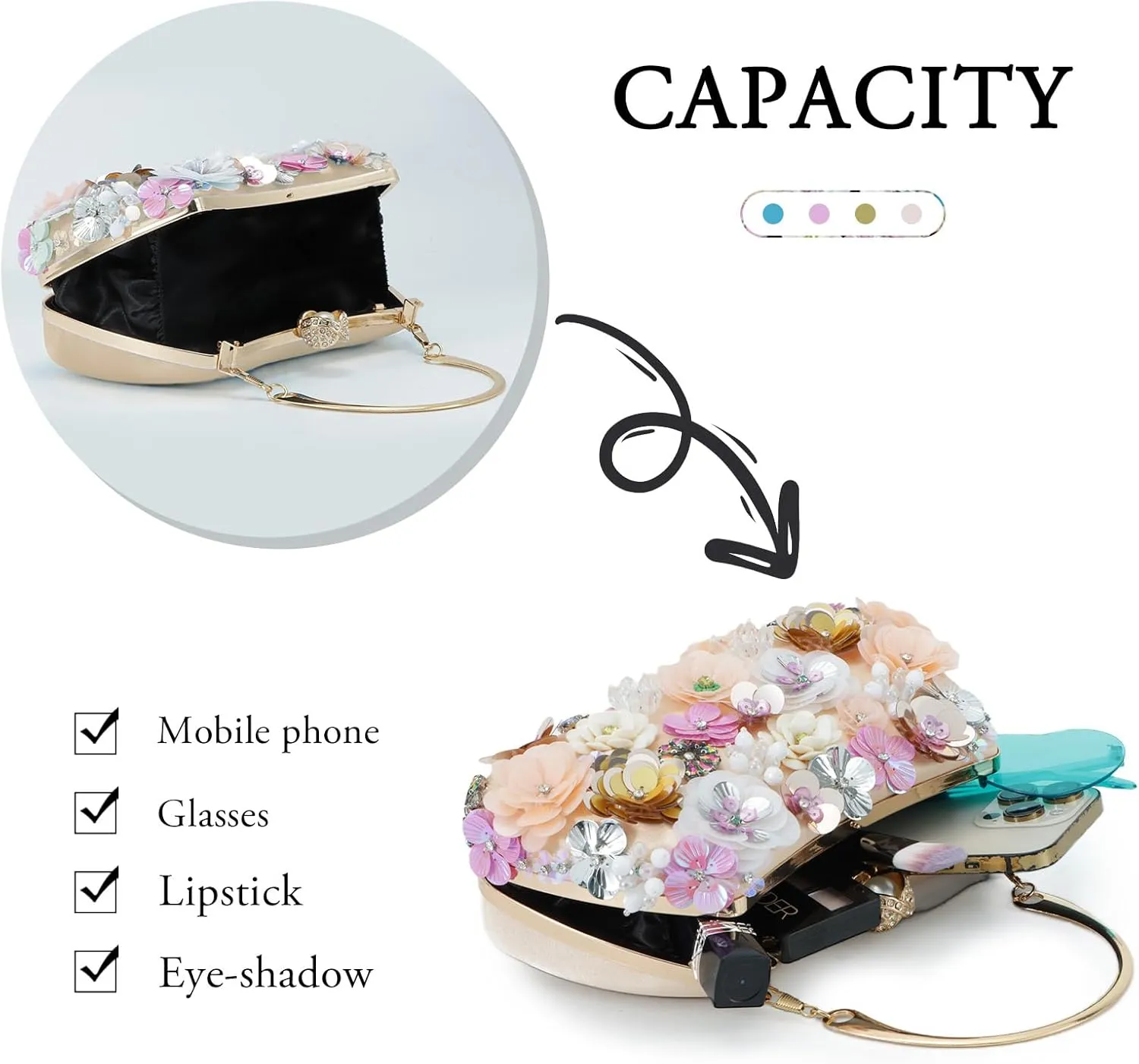 Lanpet Clutch Purses for Women Flower Evening Handbag Chain Strap Shoulder Bag for Formal Wedding Party