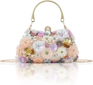 Lanpet Clutch Purses for Women Flower Evening Handbag Chain Strap Shoulder Bag for Formal Wedding Party
