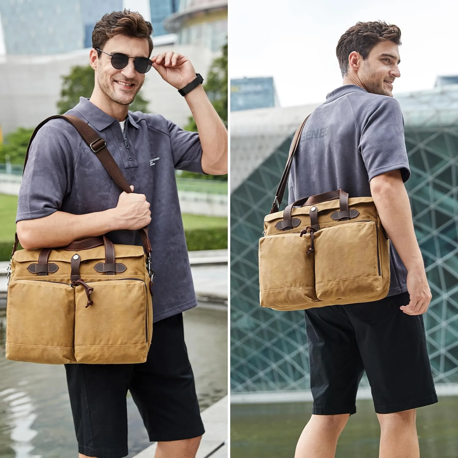 Laptop Bag for Men 15.6 Inch Messenger Bag Water-resistant Waxed Canvas Laptop Briefcase Computer Bag Shoulder Bag for Business Office Work, Brown