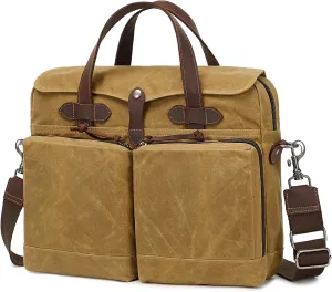 Laptop Bag for Men 15.6 Inch Messenger Bag Water-resistant Waxed Canvas Laptop Briefcase Computer Bag Shoulder Bag for Business Office Work, Brown