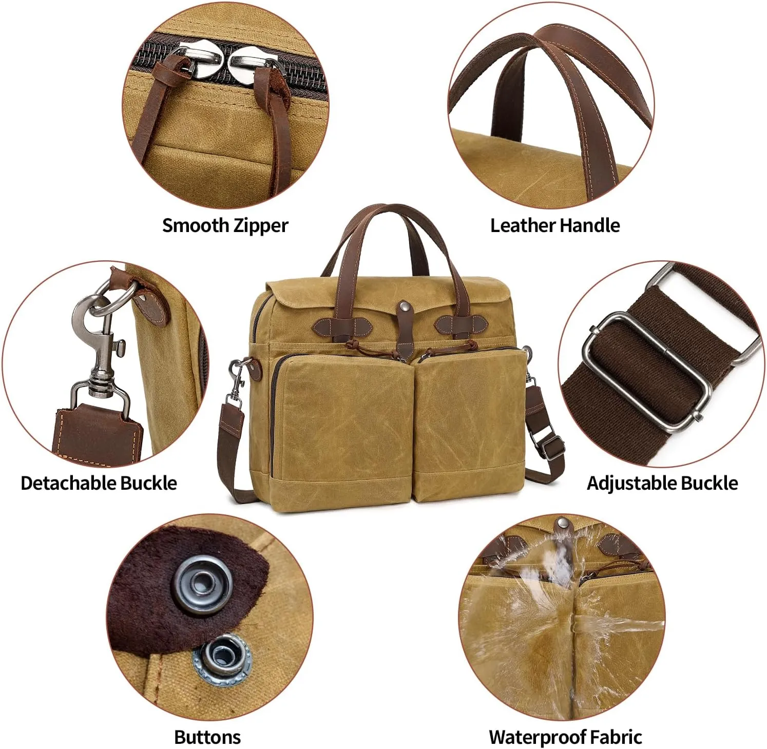 Laptop Bag for Men 15.6 Inch Messenger Bag Water-resistant Waxed Canvas Laptop Briefcase Computer Bag Shoulder Bag for Business Office Work, Brown
