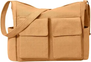Laptop Messenger Bag for Women Men, Canvas Tote Cross-body Shoulder Bag with Laptop Sleeve, Canvas Messenger Bag for Work