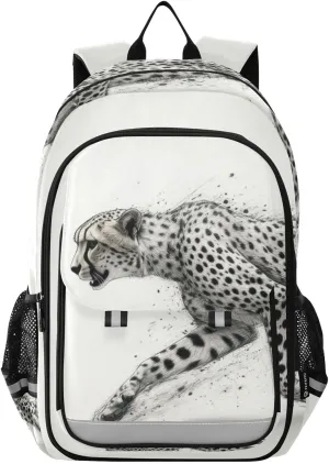 Large Backpack Cheetah Motion Black White for Men Women Travel Laptop Daypack Book Bag Shoulder Bag Cute Cool Funny Backpack with Reflective Strip 12.9 ×17.7 In