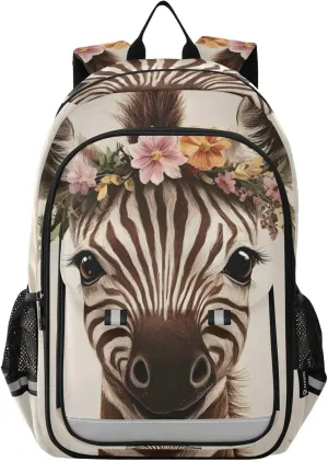 Large Backpack Zebra Cute Face Garland for Men Women Travel Laptop Daypack Book Bag Shoulder Bag Cute Cool Funny Backpack with Reflective Strip 12.9 ×17.7 In