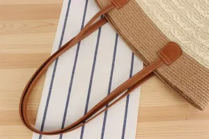 Large Bags for Women Straw Woven Beach Shoulder Tote Bag Striped Work Top-Handle Purse Summer Tote Handbag Gold-Brown