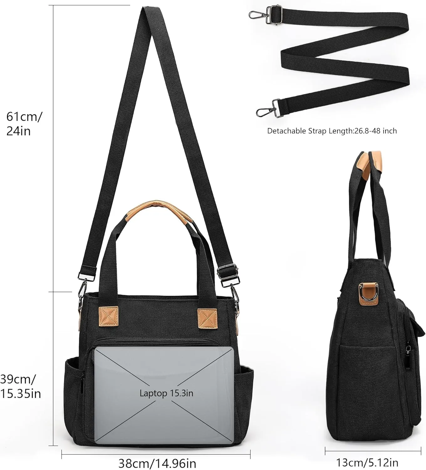 Large Canvas Messenger Bag with Multiple Pockets for Men and Women, Crossbody Shoulder Tote Hobo Laptop Bag