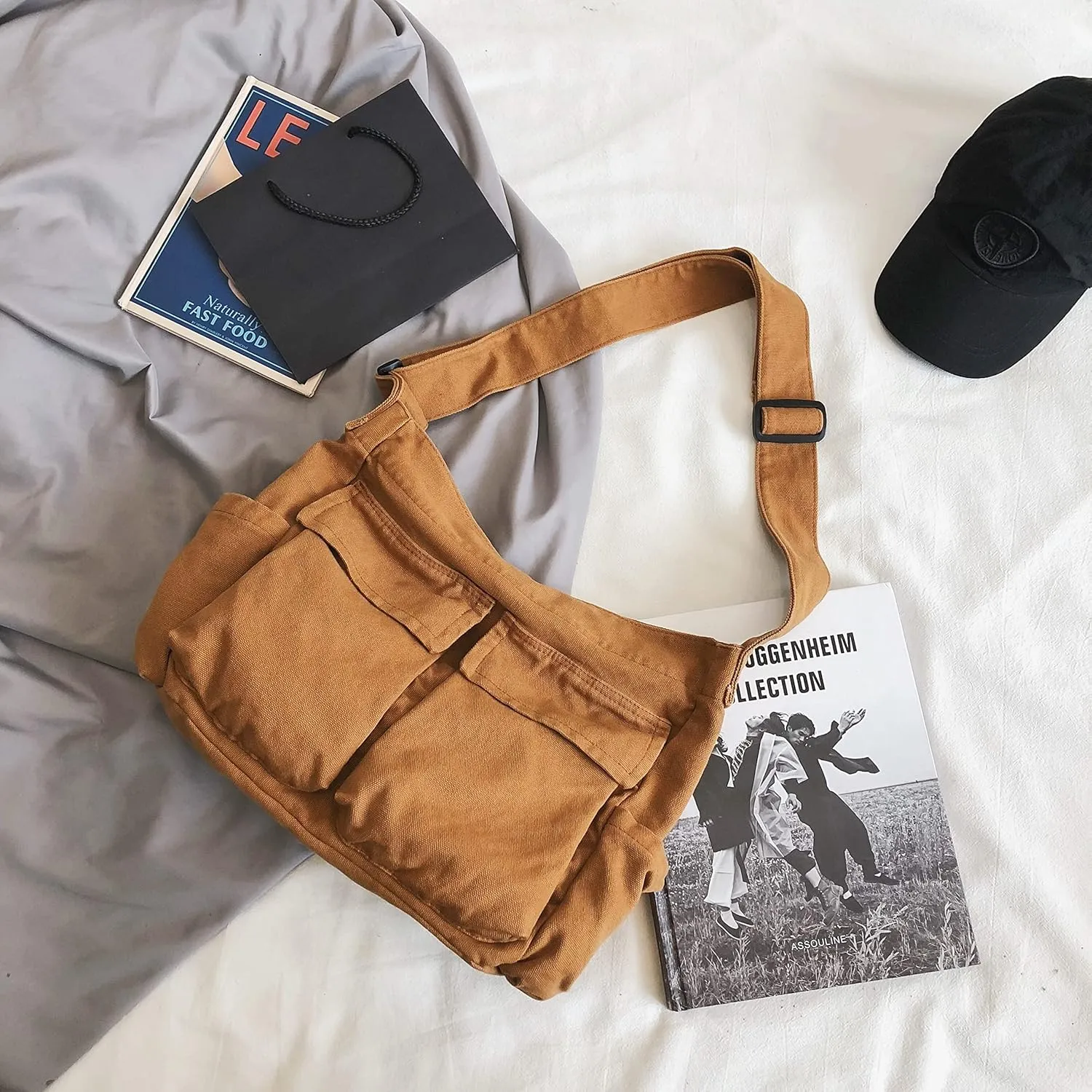Large Capacity Canvas Hobo Bags for Women & Men, Shoulder Crossbody Bags, Tote Messenger Handbag for Work, Shopping, Travel…