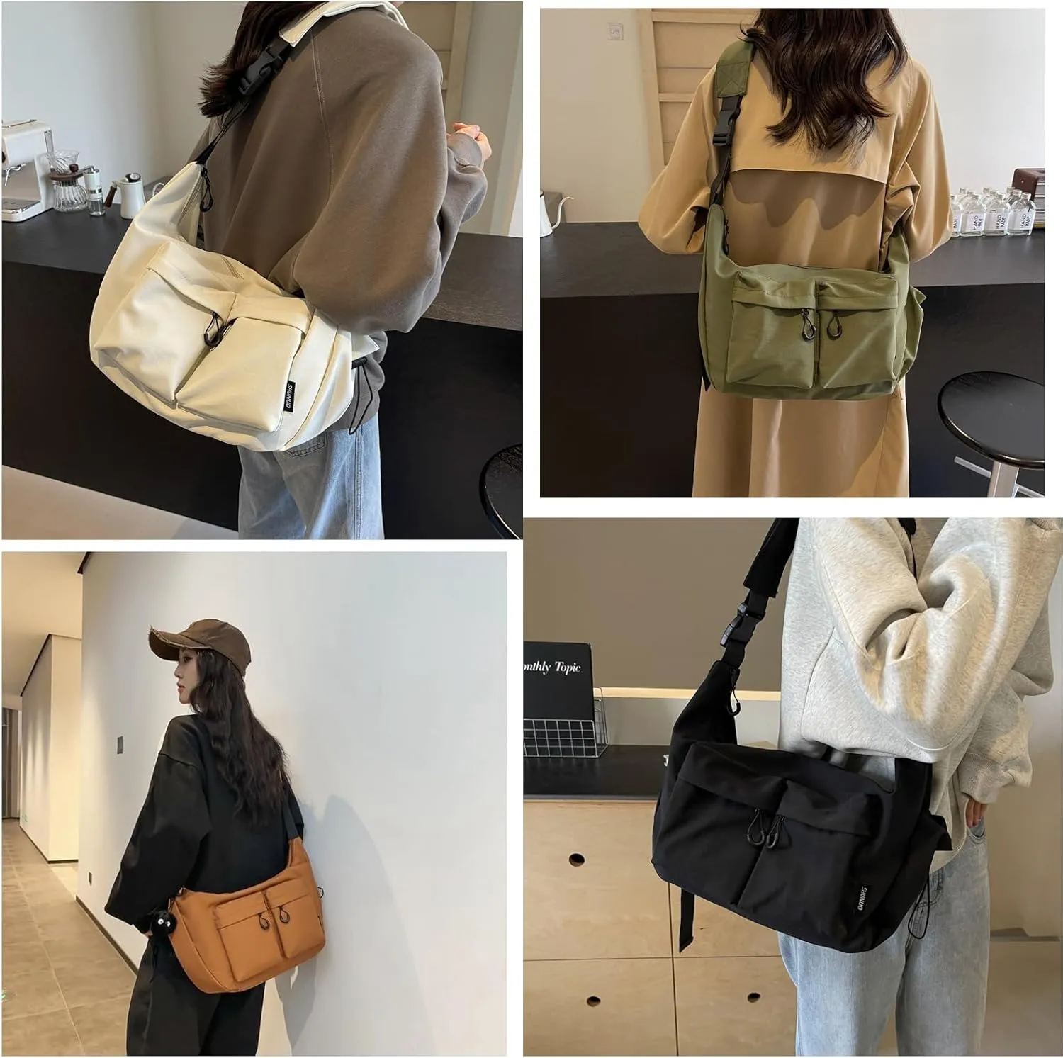 Large Capacity Messenger Canvas Bag - Water Resistant Vintage Unisex Casual Crossbody Bag with Multi Pocket for Daily