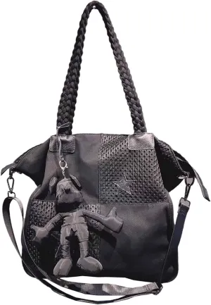 Large capacity women's canvas bag Women's shoulder bag Simple retro messenger bag with cute accessories
