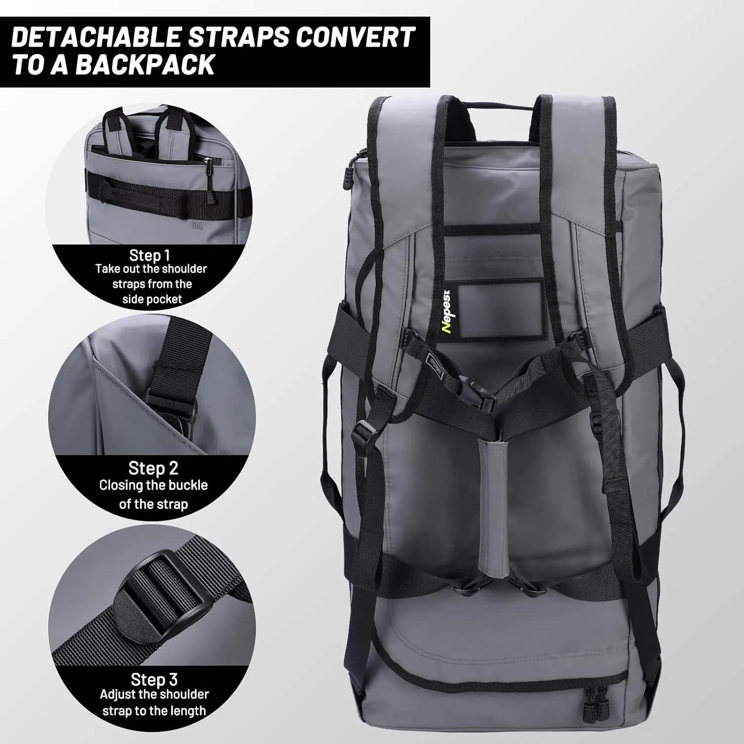 Large Duffel Backpack Bag, 3-Way Water Resistant Gym Duffle Bag with Shoe Compartment for Sports Workout