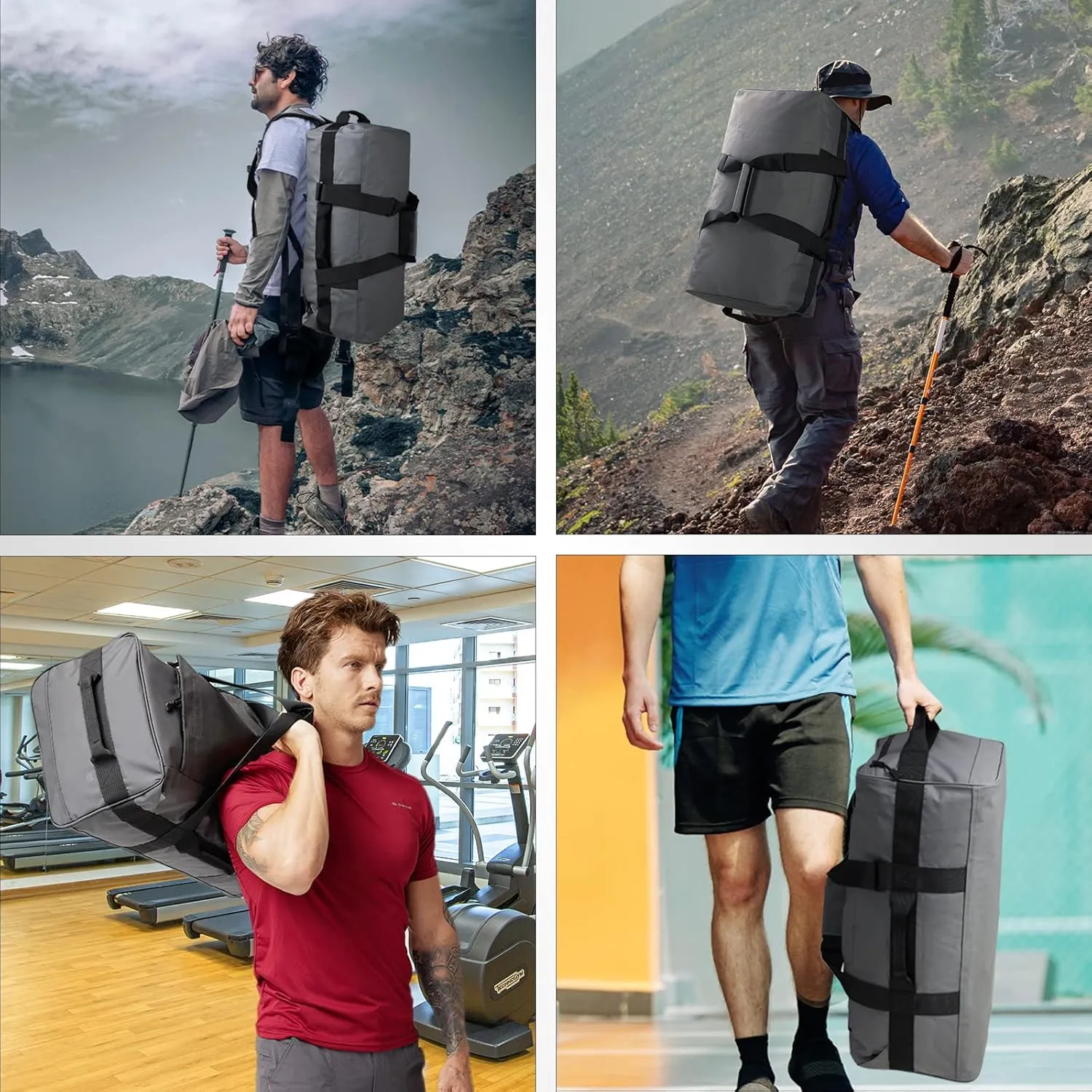 Large Duffel Backpack Bag, 3-Way Water Resistant Gym Duffle Bag with Shoe Compartment for Sports Workout