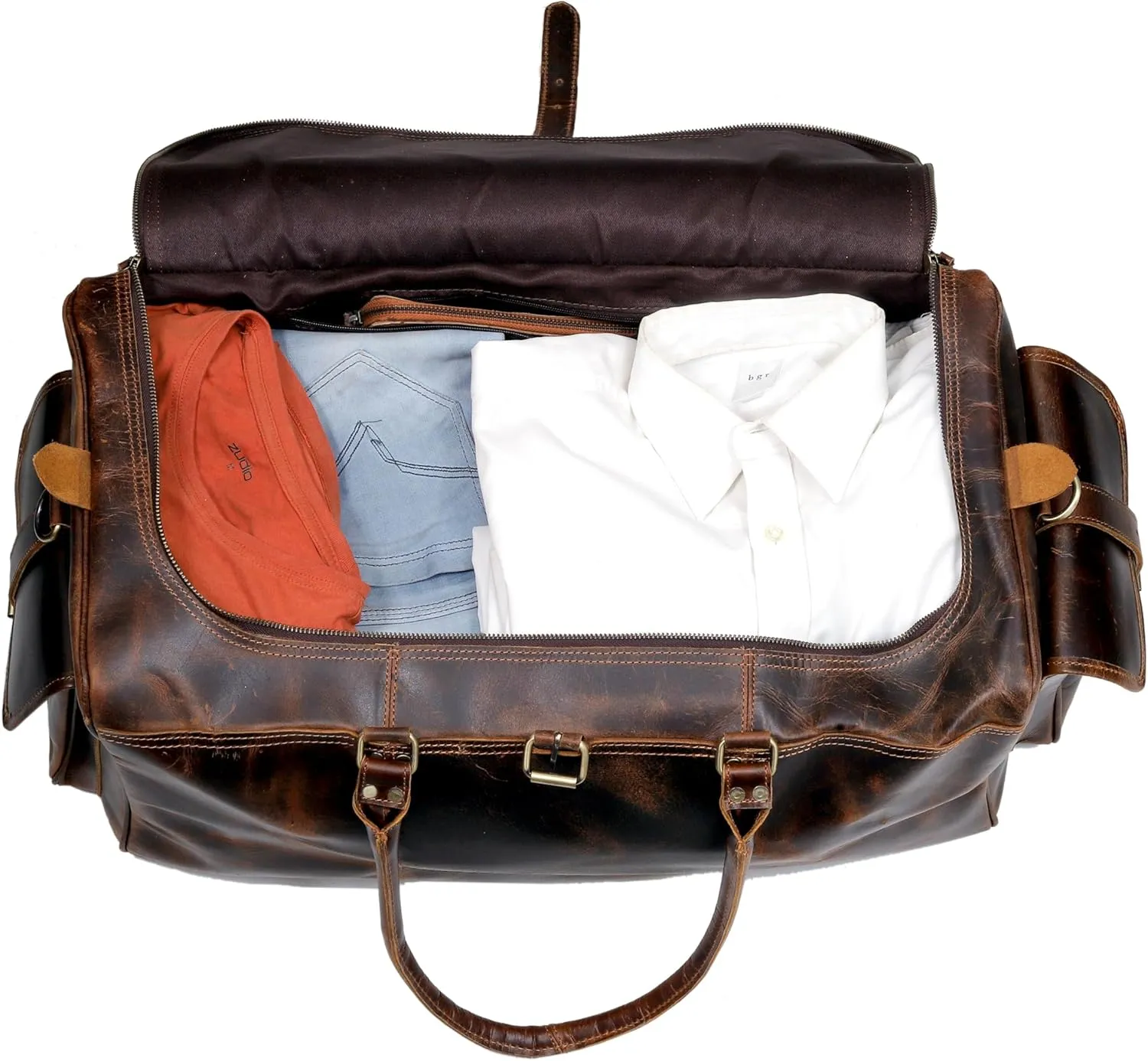 Large Italian Leather Duffle Travel Weekender Overnight Sports Duffel Bags For Men And Women