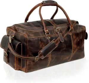 Large Italian Leather Duffle Travel Weekender Overnight Sports Duffel Bags For Men And Women